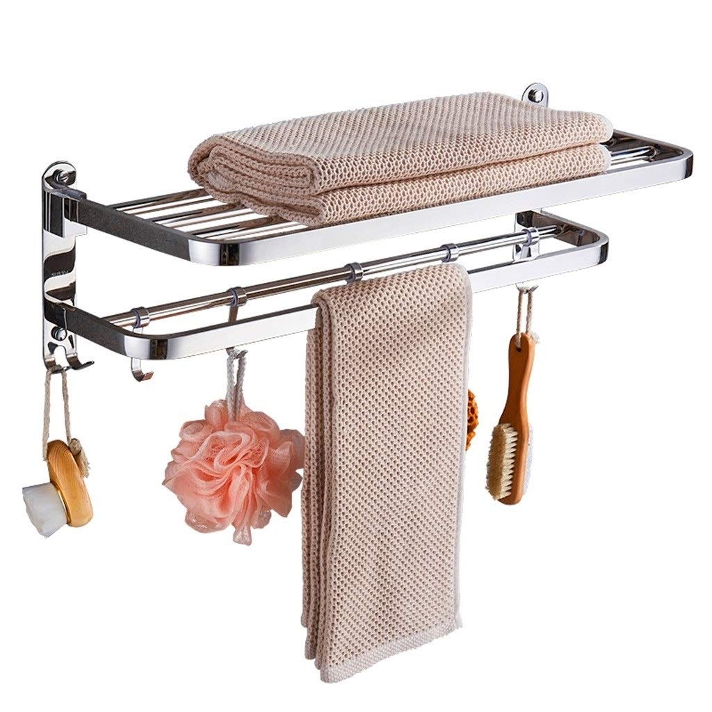 Wall-Mounted Double Layer Bathroom Shelf - Rustproof Metal Soap Tray & Towel Rack with Drain Holes (Silver, 48x24x20cm) | Space-Saving Organizer for Showers, Bathtubs & Vanities