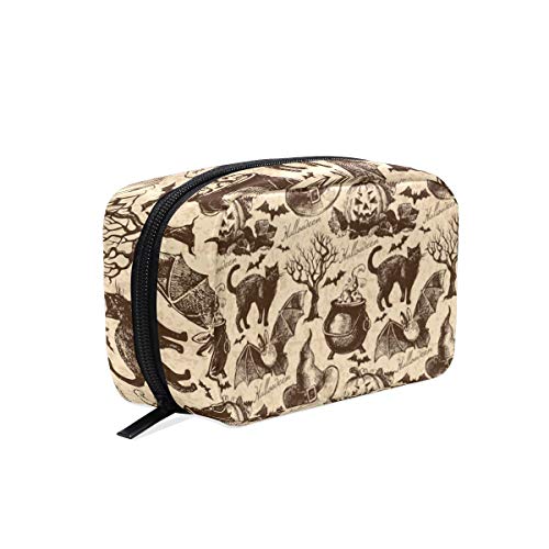 Black Cat and Pumpkin Makeup Bag for Women - Waterproof Travel Cosmetic Pouch & Brush Organizer - Perfect for Halloween, Travel, and Everyday Makeup Storage