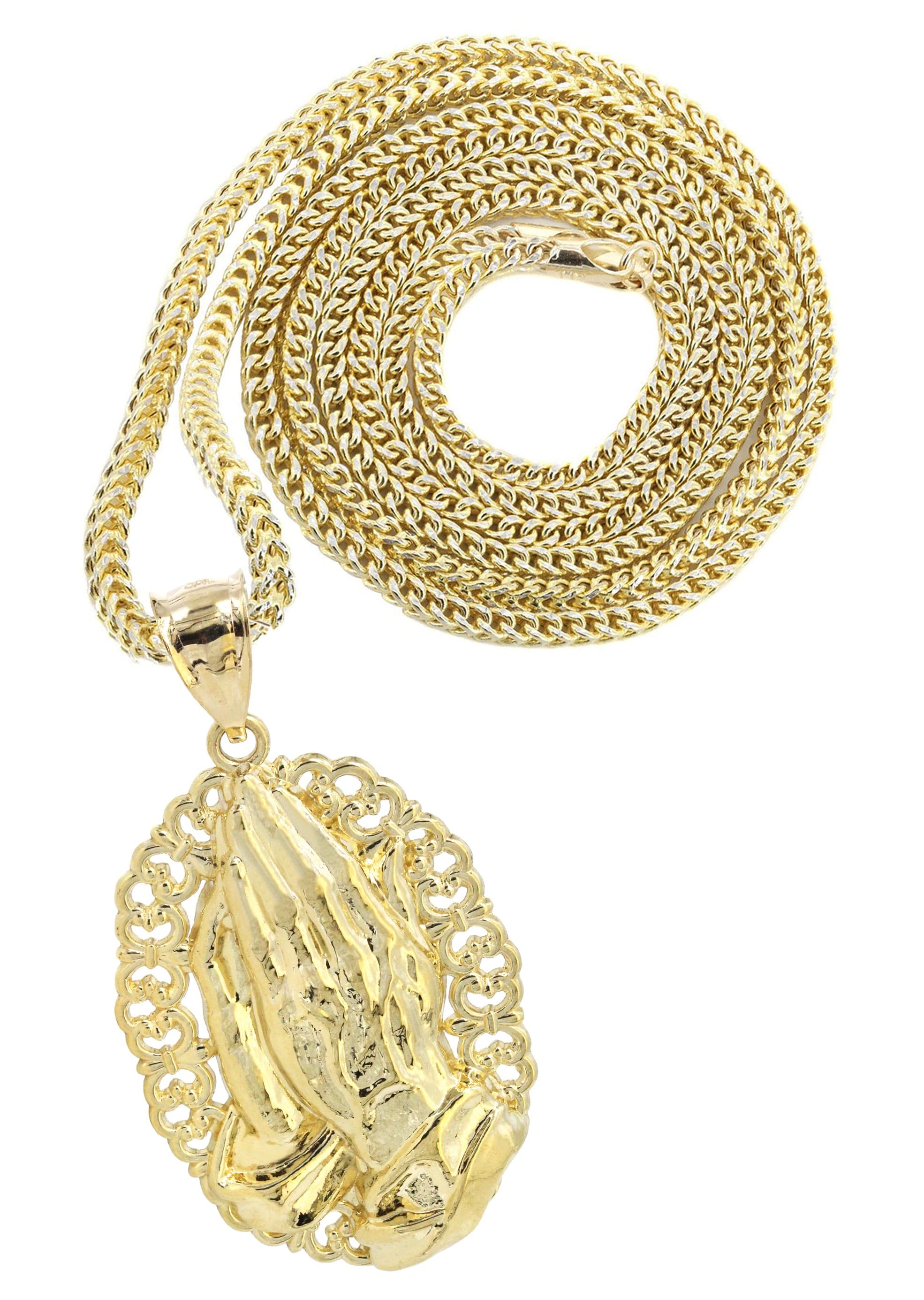 10K Yellow Gold Praying Hands Necklace - 16.1 Grams Religious Jewelry for Women & Men - Perfect for Church, Baptism, First Communion & Daily Wear
