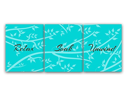 Modern Aqua and Brown Bathroom Decor Set of 3 Art Prints - Relaxing Spa Style Wall Art for Bathroom, Shower, Powder Room - Perfect for Home Decor & Housewarming Gifts