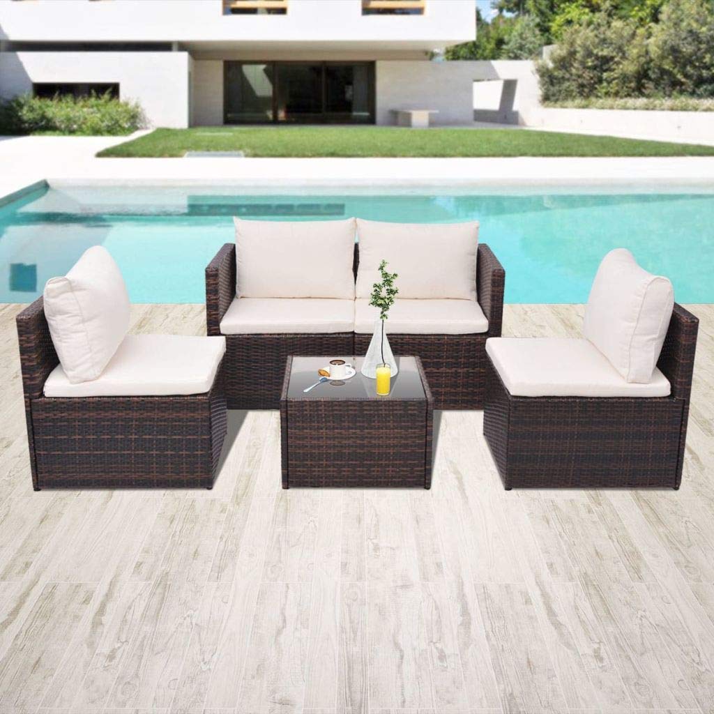 13-Piece Brown Poly Rattan Garden Sofa Set with Coffee Table & Cushions - Outdoor Patio Furniture, Sectional Conversation Set for Backyard, Poolside & Deck Relaxation