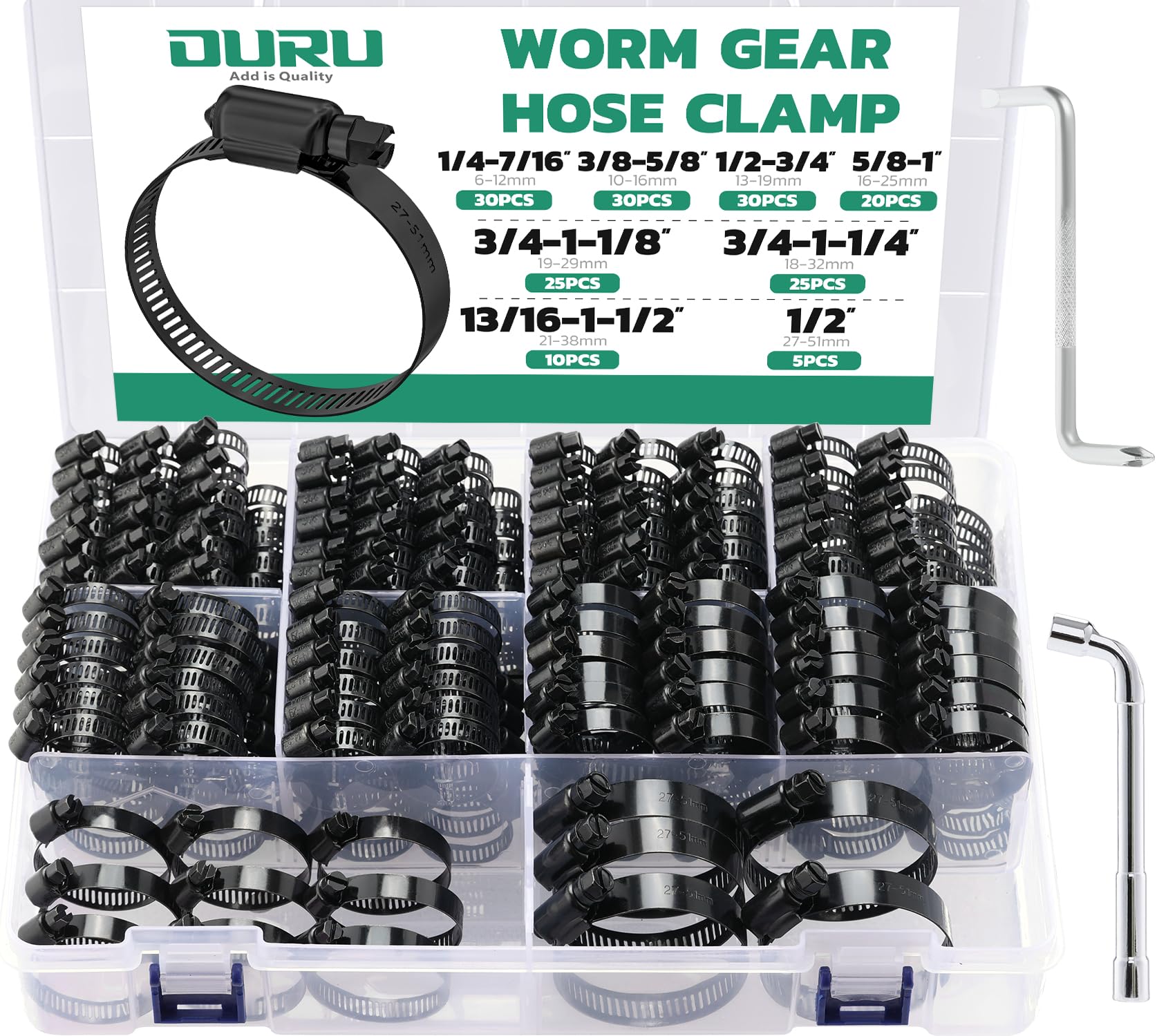 Stainless Steel Hose Clamps 175PCS (1/4