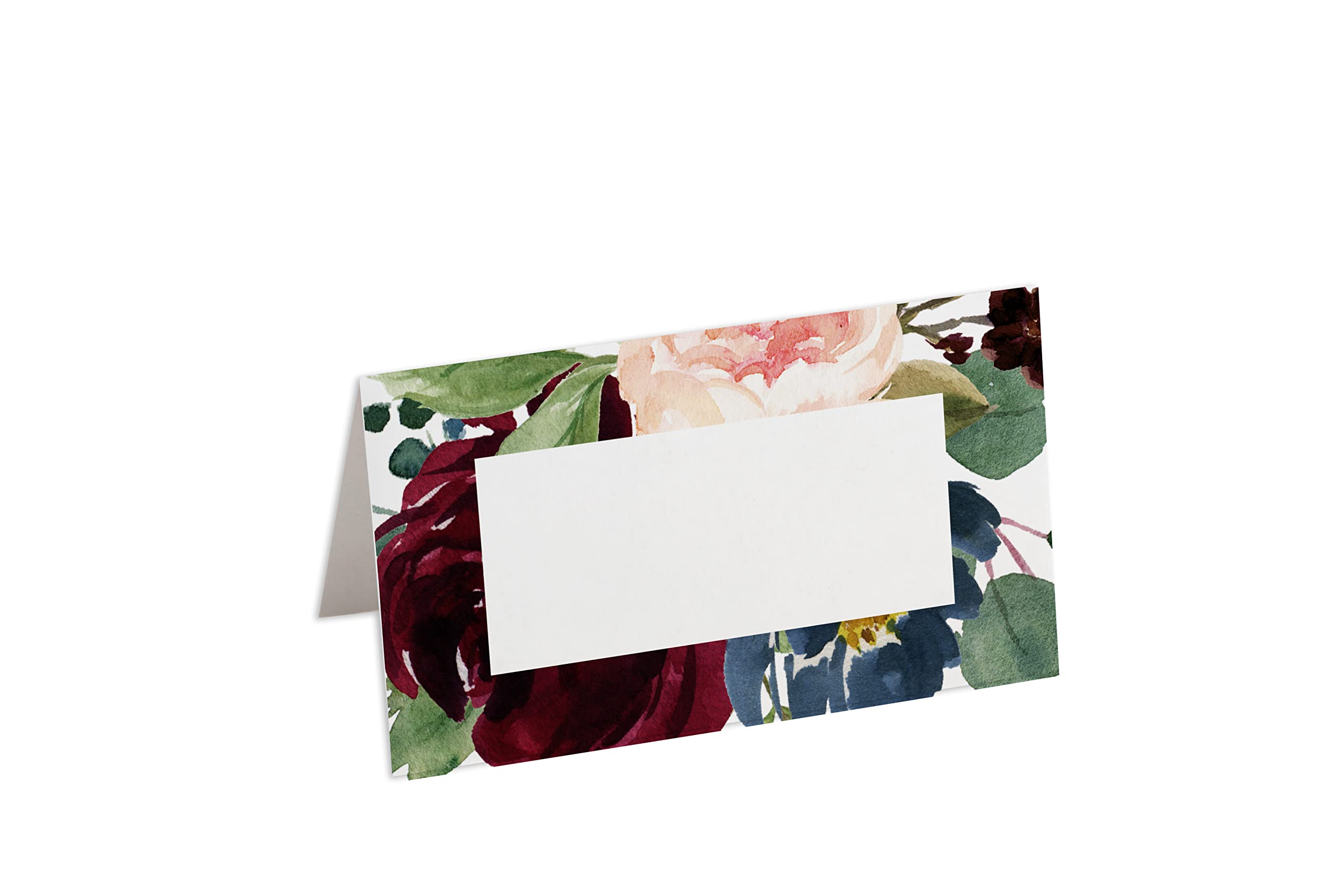 100 Burgundy Floral Wedding Place Cards - 2.5x3 Inch Scored Escort & Seating Cards - Ready to Use for Reception, Bridal Shower & Formal Events