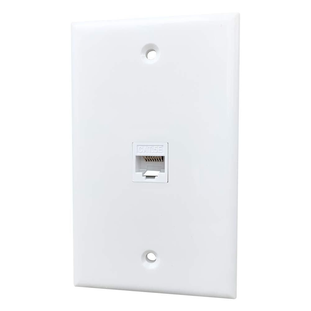 BOPLAT Single Gang Cat5e Ethernet Wall Plate - 1 Port Keystone Jack Female to Female Cover Plate, Compatible with CAT7, CAT6, CAT5 Cables (White) - Ideal for Home & Office Network Installations