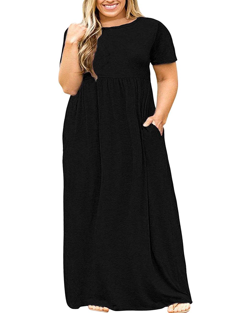Kancystore Women's Plus Size Short Sleeve Maxi Dress with Pockets - Loose Fit Casual Summer Dress for Beach, Vacation & Everyday Wear