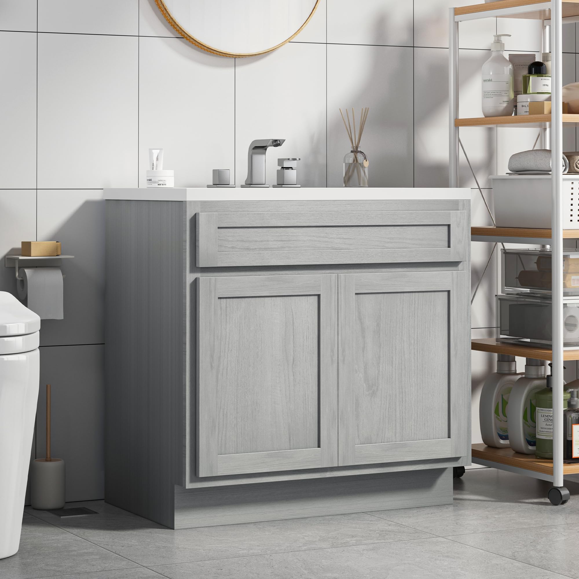 Vanity Art 36 Inch Double Shutter Door Bathroom Vanity Base Cabinet with Soft Closing Shaker Drawer - Sturdy Floor Mount Storage Organizer for Bathroom, Bedroom, Living Room & Kitchen (VA4036-S) - Perfect for Small Spaces, Apartment Storage & Home Organization Solutions