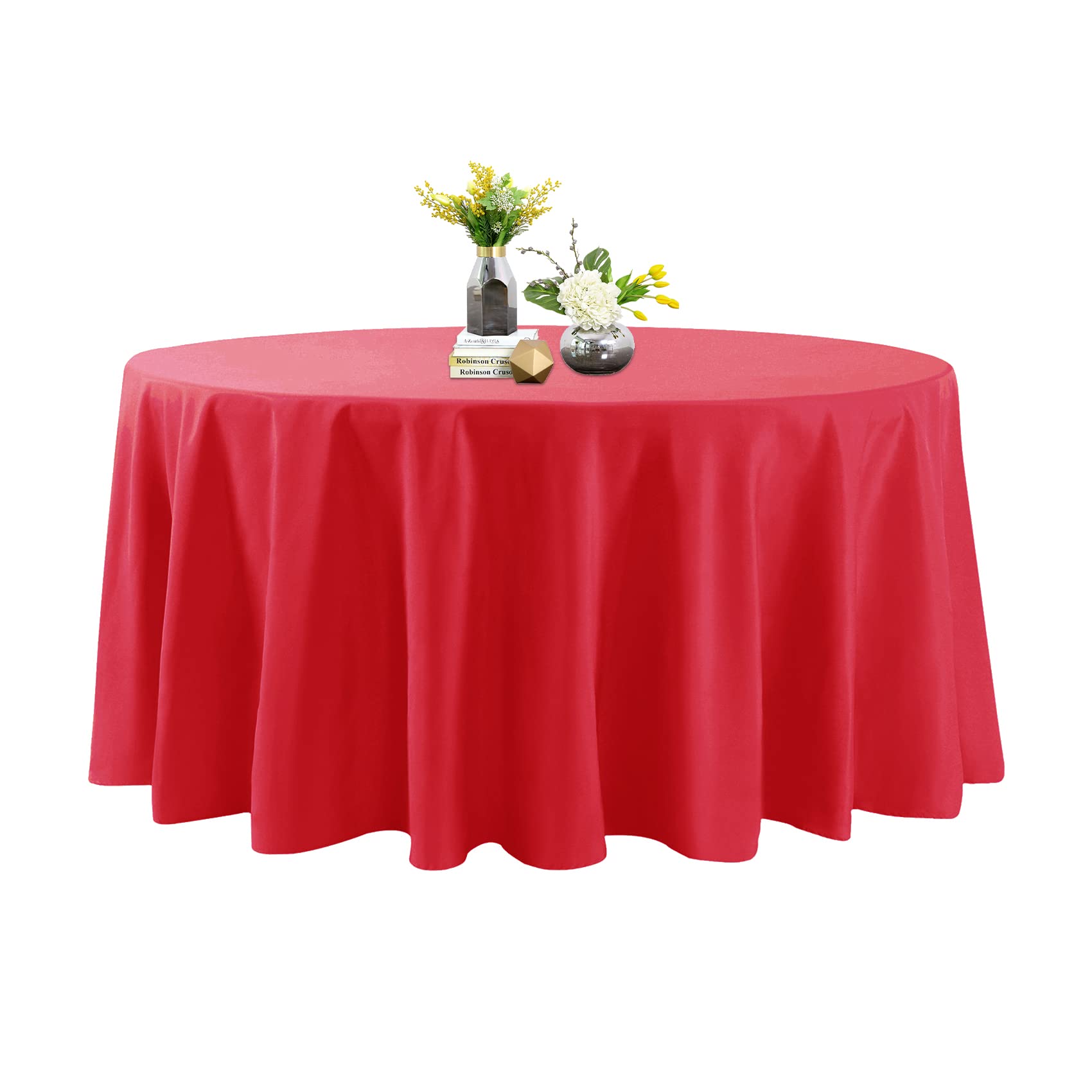 2 Pack 120 Inch Round Tablecloth - Stain & Wrinkle Resistant Washable Polyester Table Cover for Dining, Buffet & Wedding - Decorative Fabric Tablecloth for Parties, Events & Home Decor (Red)