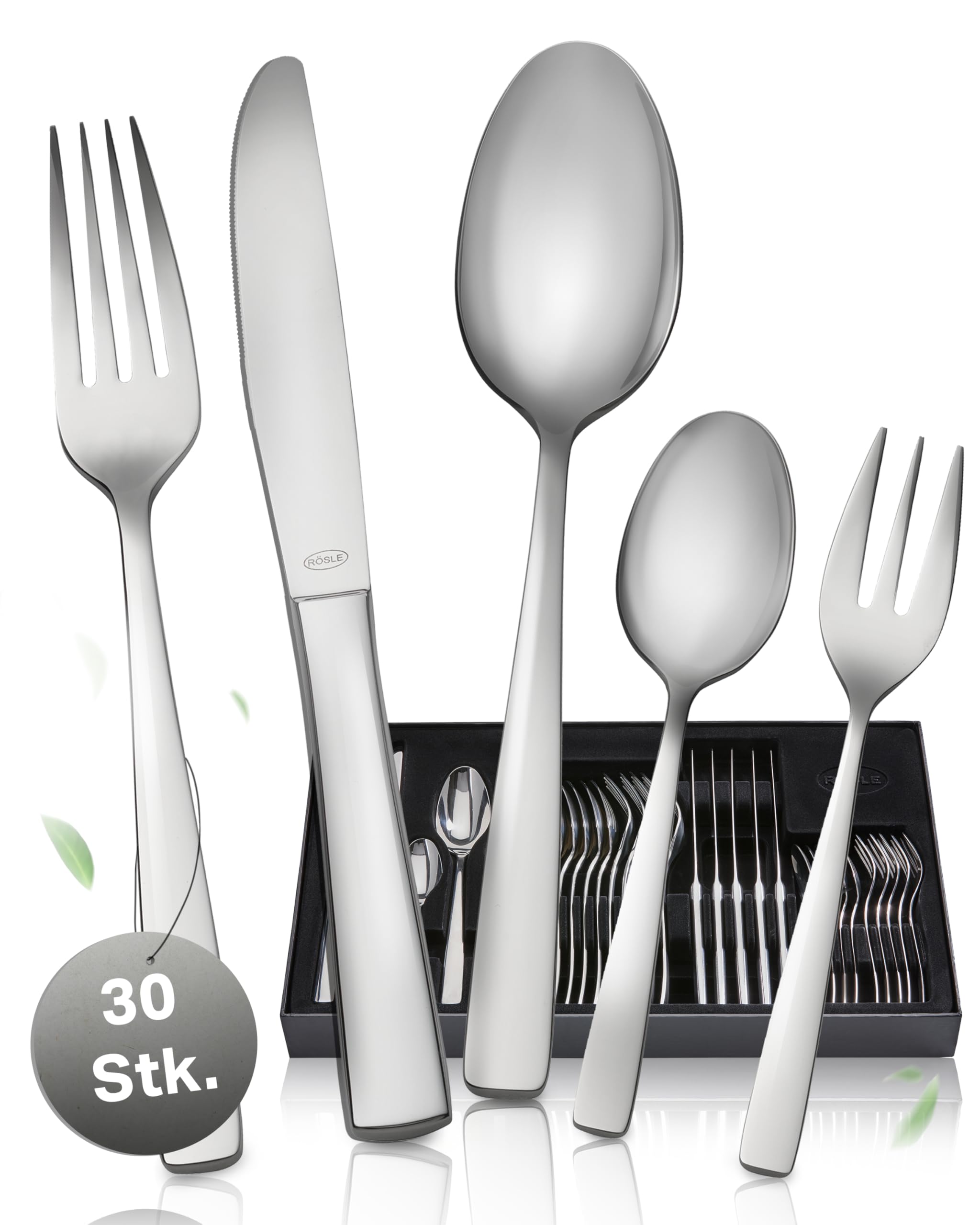 Premium Rosle 5-Piece Stainless Steel Cutlery Set - Knife Fork Spoon Set for Dining, Kitchen & Camping - Mirror Polished Silver Flatware for Restaurants, Home & Outdoor Use