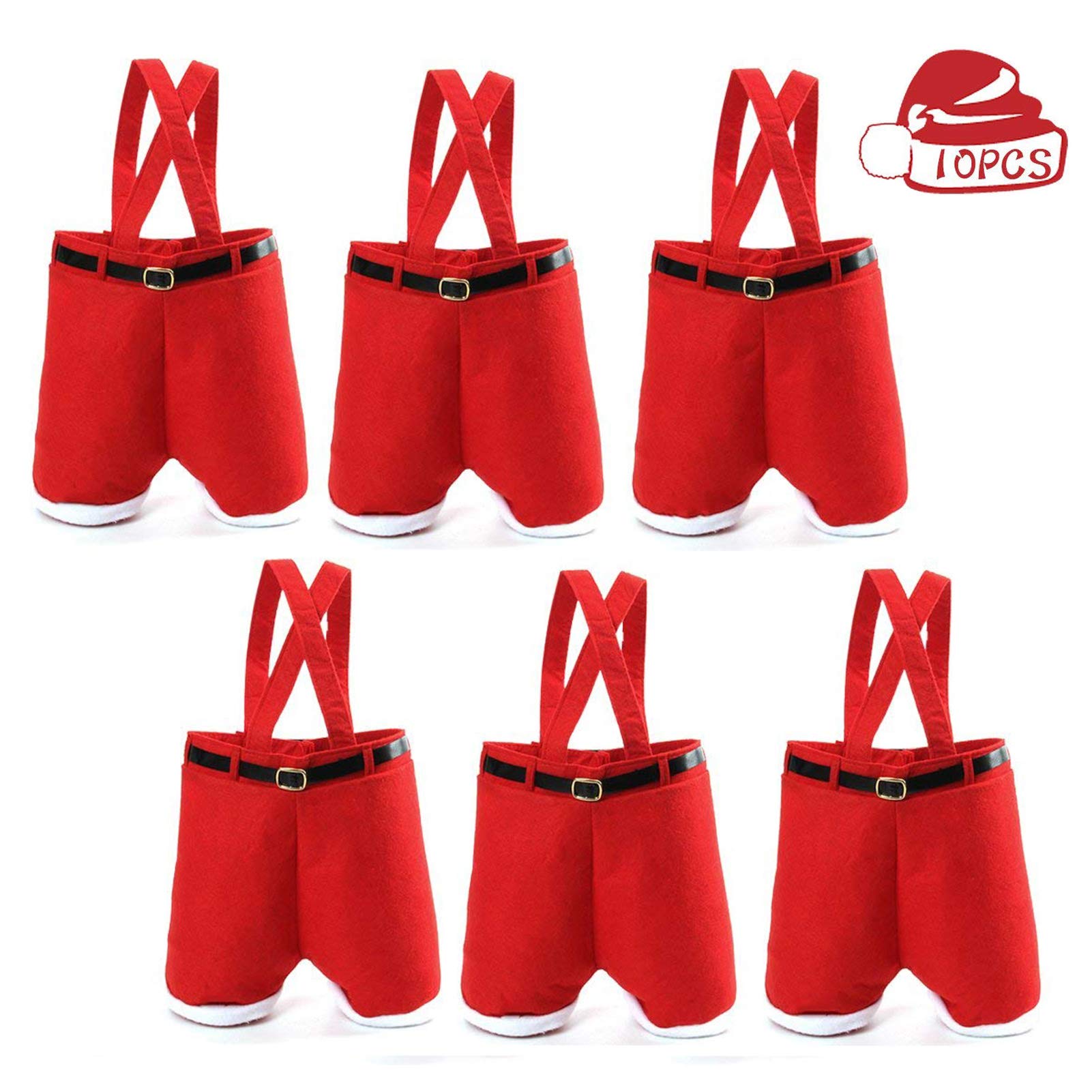 MSQ 10PCS Santa Pants Style Christmas Gift Bags - Large Holiday Treat Bags for Candy, Wedding, New Year & Party Decorations | Festive Gift Packaging for Christmas Tree, Stocking Stuffers & Holiday Celebrations