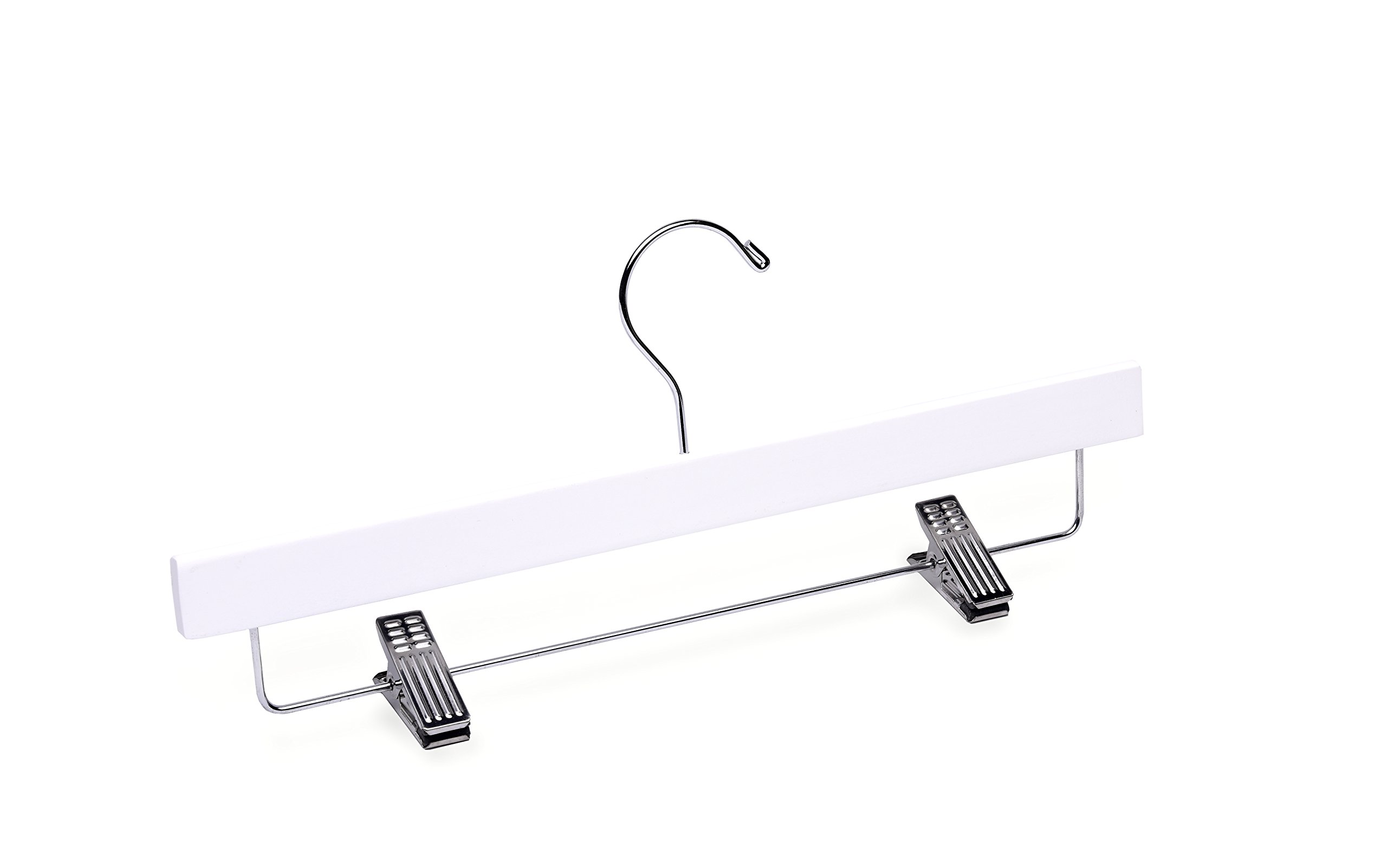 50 Pack Wooden Clothes Hangers with Clips - White Adult Pants & Skirt Hangers for Closet Organization - Perfect for Dry Cleaning, Laundry & Wardrobe Storage