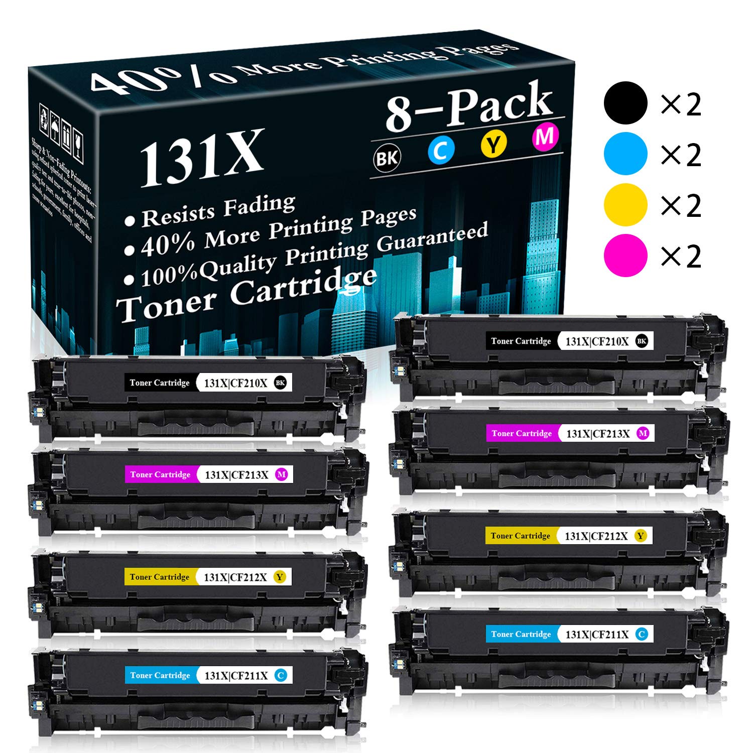 8-Pack Remanufactured Toner Cartridges (2BK+2C+2M+2Y) for HP Color LaserJet Pro M251n/M251nw/M276n/M276nw - Compatible with CF146A/CF147A/CF144A/CF145A Printers - Perfect for Home Office & Small Business Printing Needs