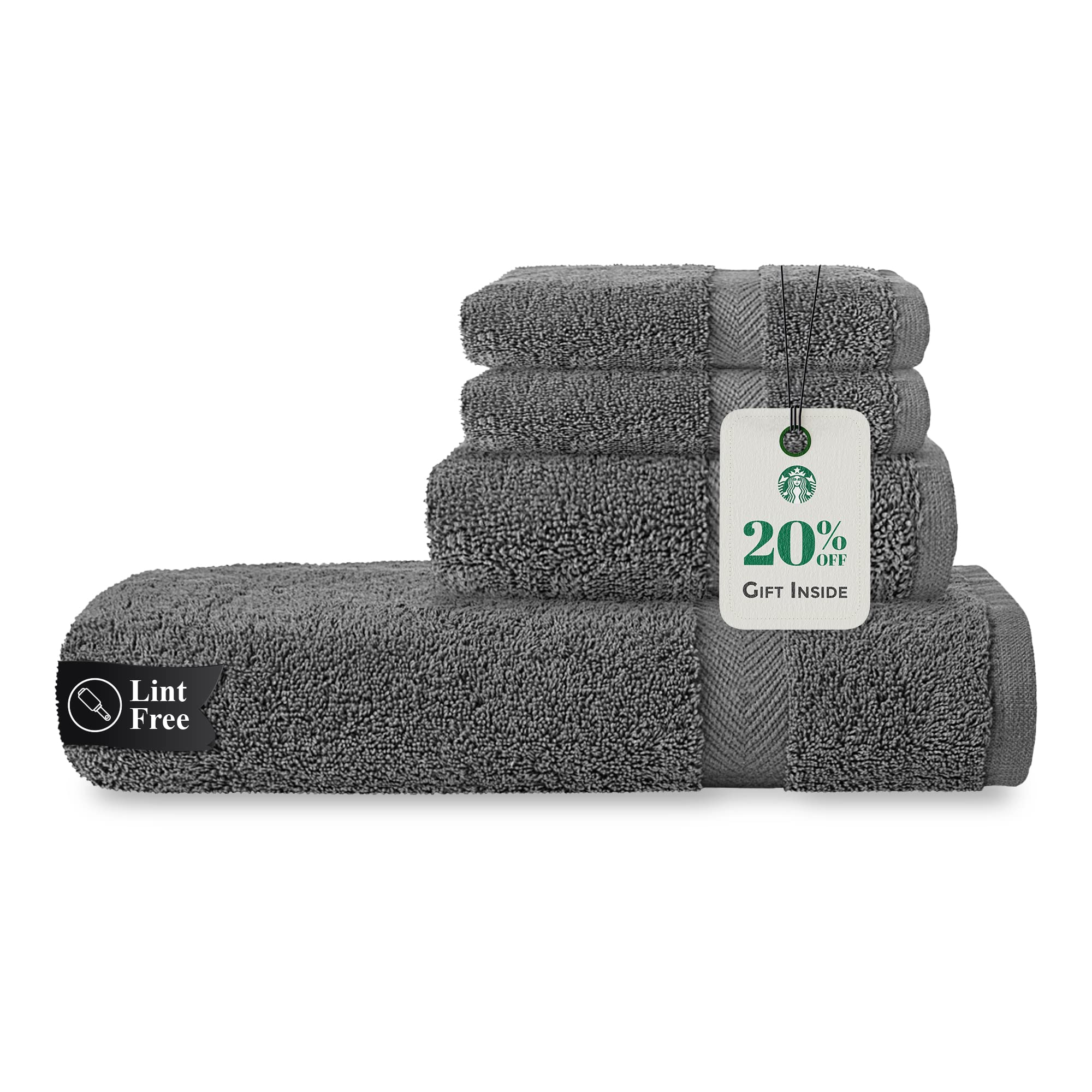 Premium 100% Cotton Towel Set - 1 Bath Towel, 1 Hand Towel & 2 Face Towels - 600 GSM Ultra Soft & Absorbent - Luxury Bath, Spa, Gym & Kitchen Essentials - Gray - Perfect for Home, Hotel & Gifts