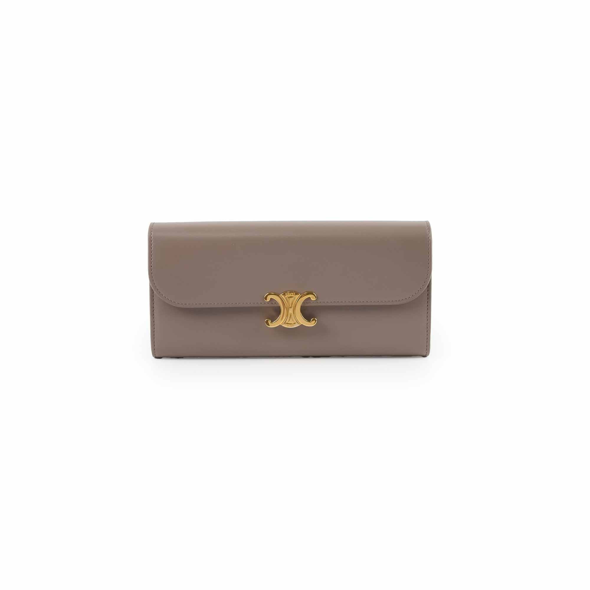 Celine Triomphe Wallet in Shiny Calfskin & Pebble Leather - Luxury Women's Designer Wallet for Everyday Use & Special Occasions