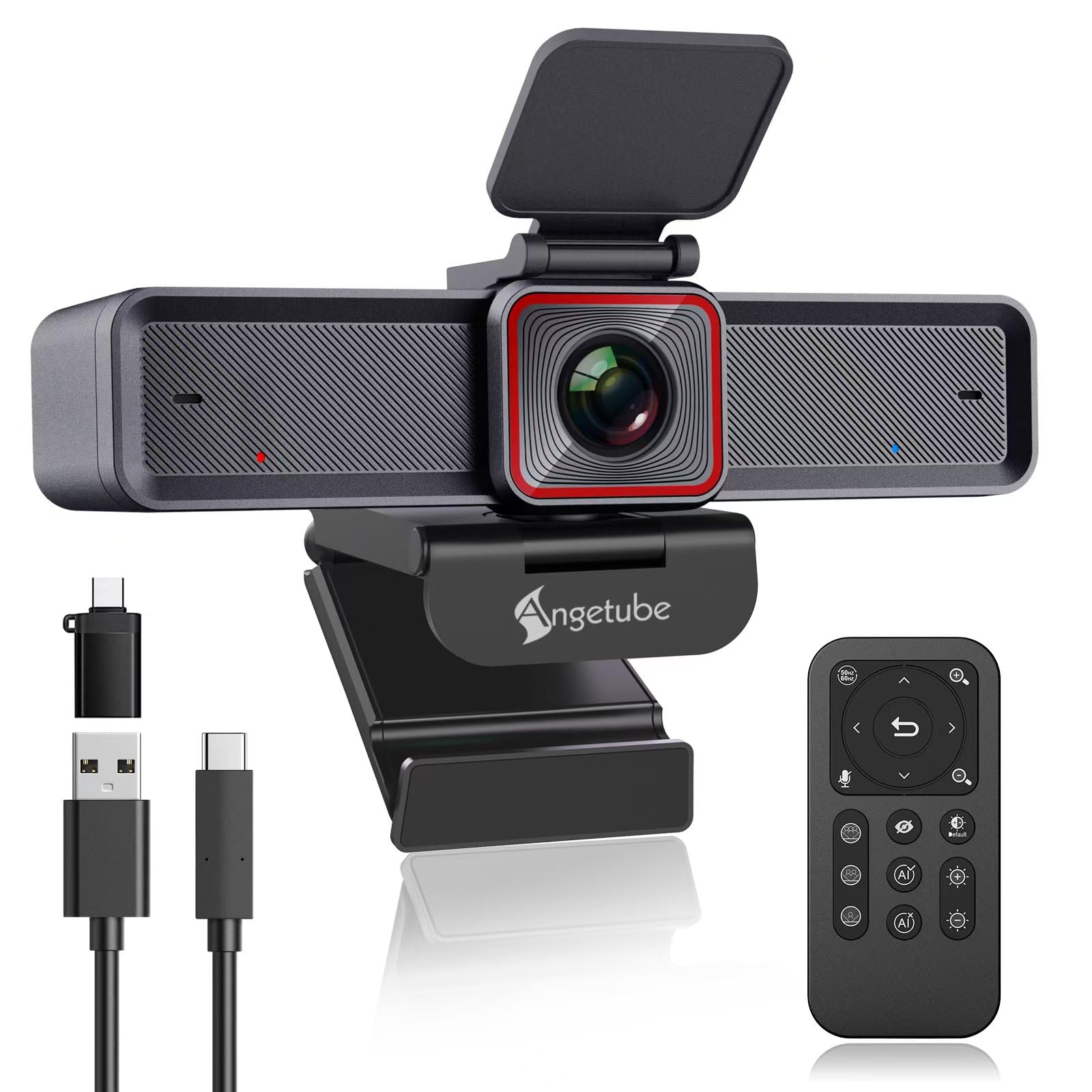 Angetube 4K Webcam with AI Tracking & Remote Control - 10X Digital Zoom, 1080P 60fps, USB 3.0 HDR, Dual Noise Cancelling Mics - Perfect for Video Calls, Online Meetings, Live Streaming, Skype, Zoom & Remote Work