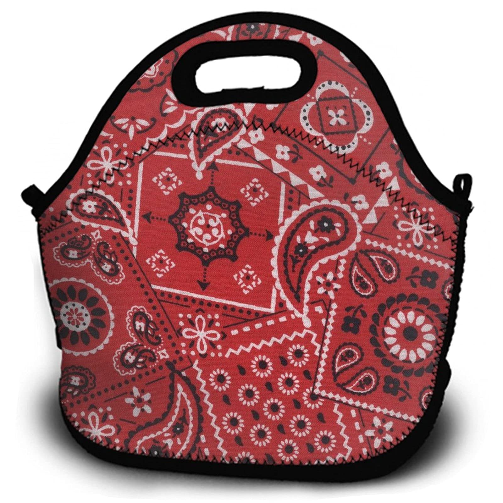 **Insulated Lunch Bag for Boys & Girls - Reusable Bento Lunch Box for School, Office, Picnic & Beach - Portable & Multifunctional Handbag - Red Mandala Paisley Design**
