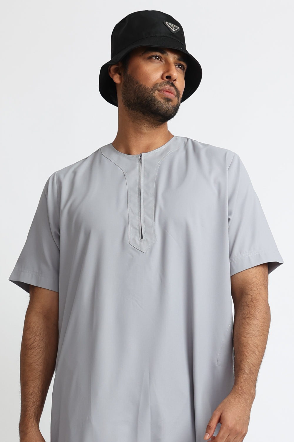 Premium Grey Cloud Half Sleeve Thobe for Men - Comfortable & Stylish Islamic Clothing - Perfect for Prayer, Eid, and Special Occasions