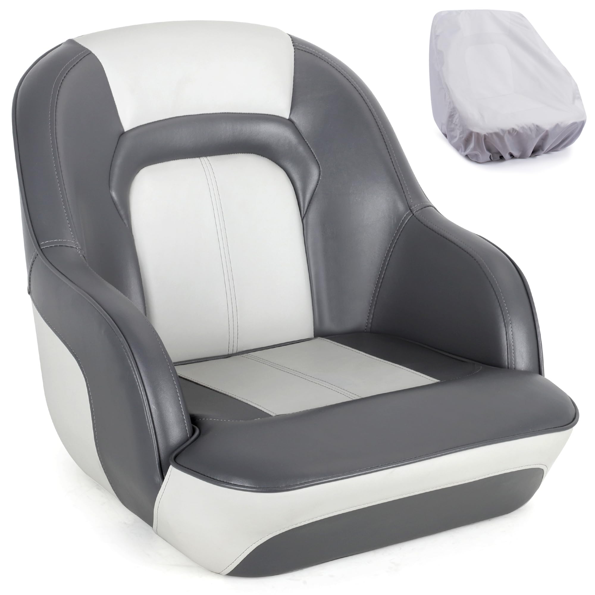 Premium Pontoon Boat Captain's Seat with Removable Cover - Light Grey & Charcoal - Comfortable & Durable for Fishing, Cruising & Water Sports