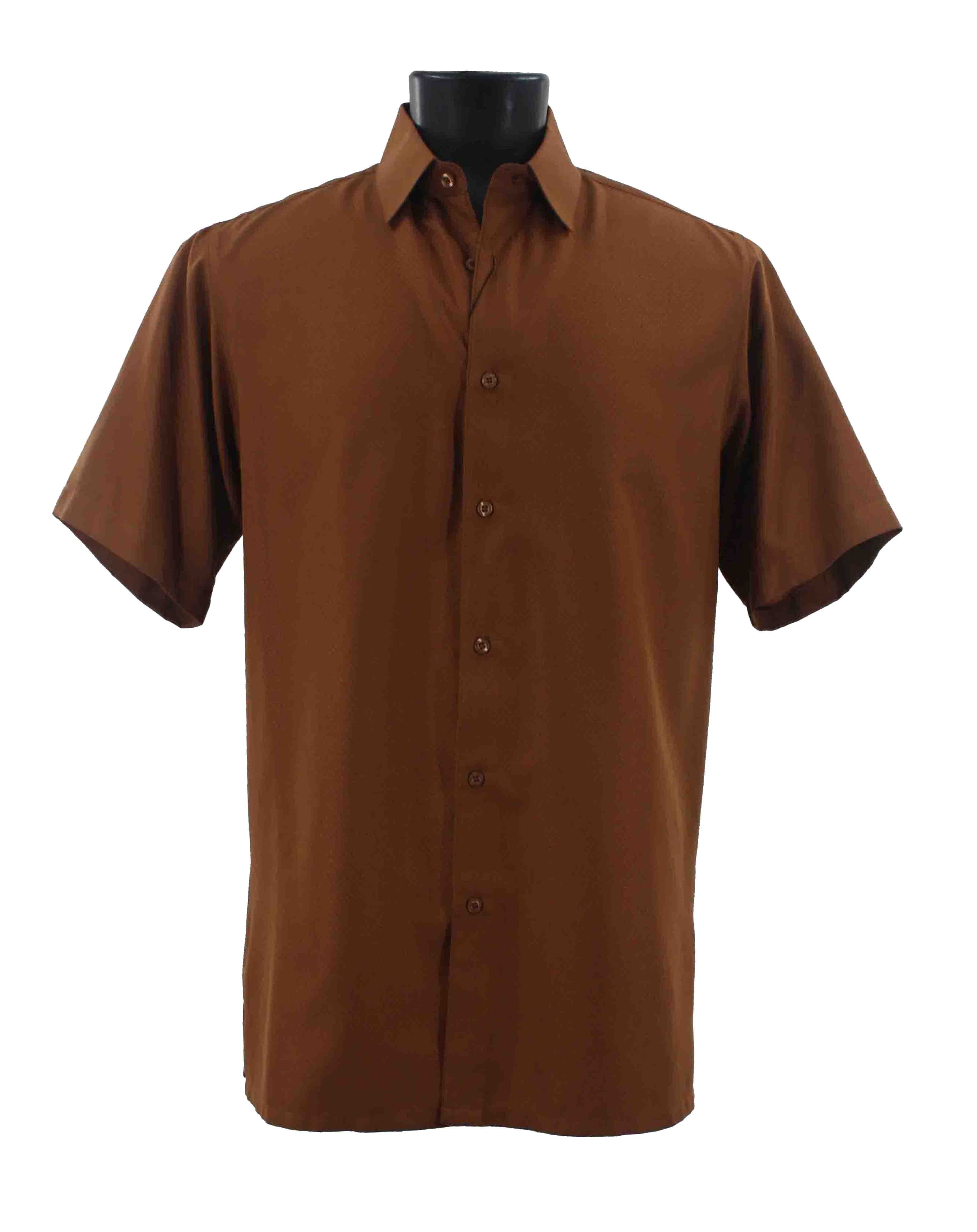 Bassiri Men's Short Sleeve Casual Shirt B2026 in Cognac Brown - Perfect for Summer Outfits, Beach Wear & Outdoor Activities