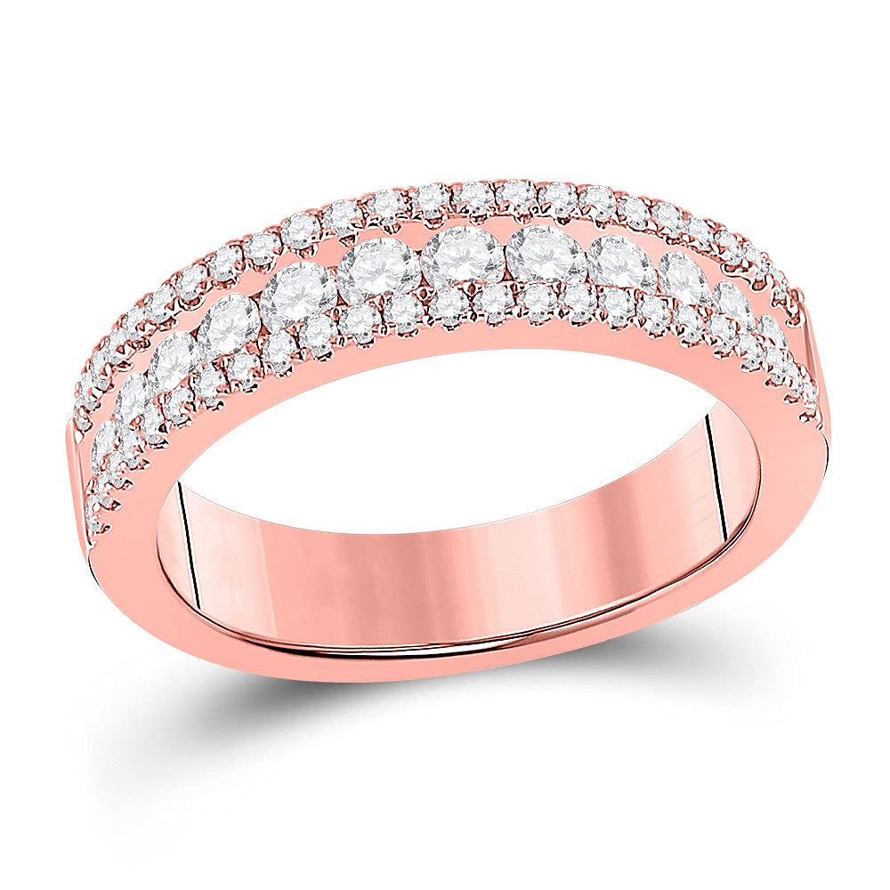 14K Rose Gold Women's Round Diamond Band Ring - 1 CTTW, Elegant Wedding, Anniversary, or Gift Jewelry for Her
