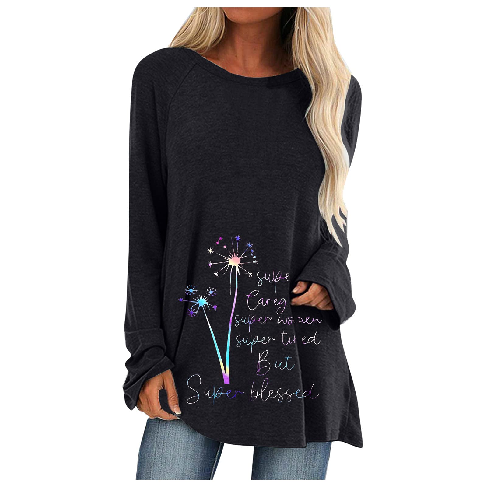 Women's Floral Print V-Neck Long Sleeve Tunic Blouse - Casual Loose Fit Tops for Spring Summer - Perfect for Office, Date Night & Weekend Outings