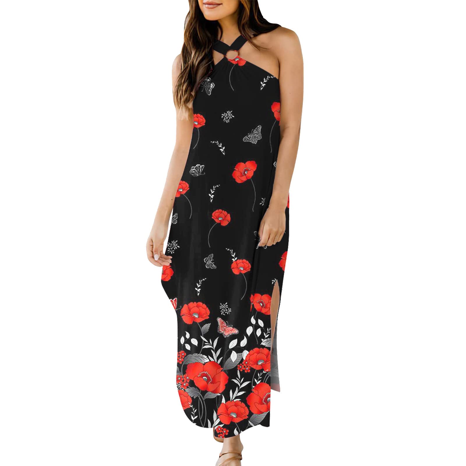 Women's Floral Print Wrap Dress - Boho Summer Sleeveless Sundress with Criss Cross Neckline | Perfect for Beach Vacations, Date Nights & Casual Outings