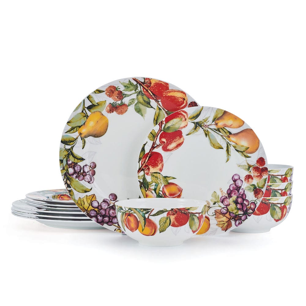 Orchard 12-Piece Dinnerware Set - Porcelain Plates, Bowls & Mugs for 4 People - Elegant Tableware for Everyday Dining, Dinner Parties & Family Gatherings