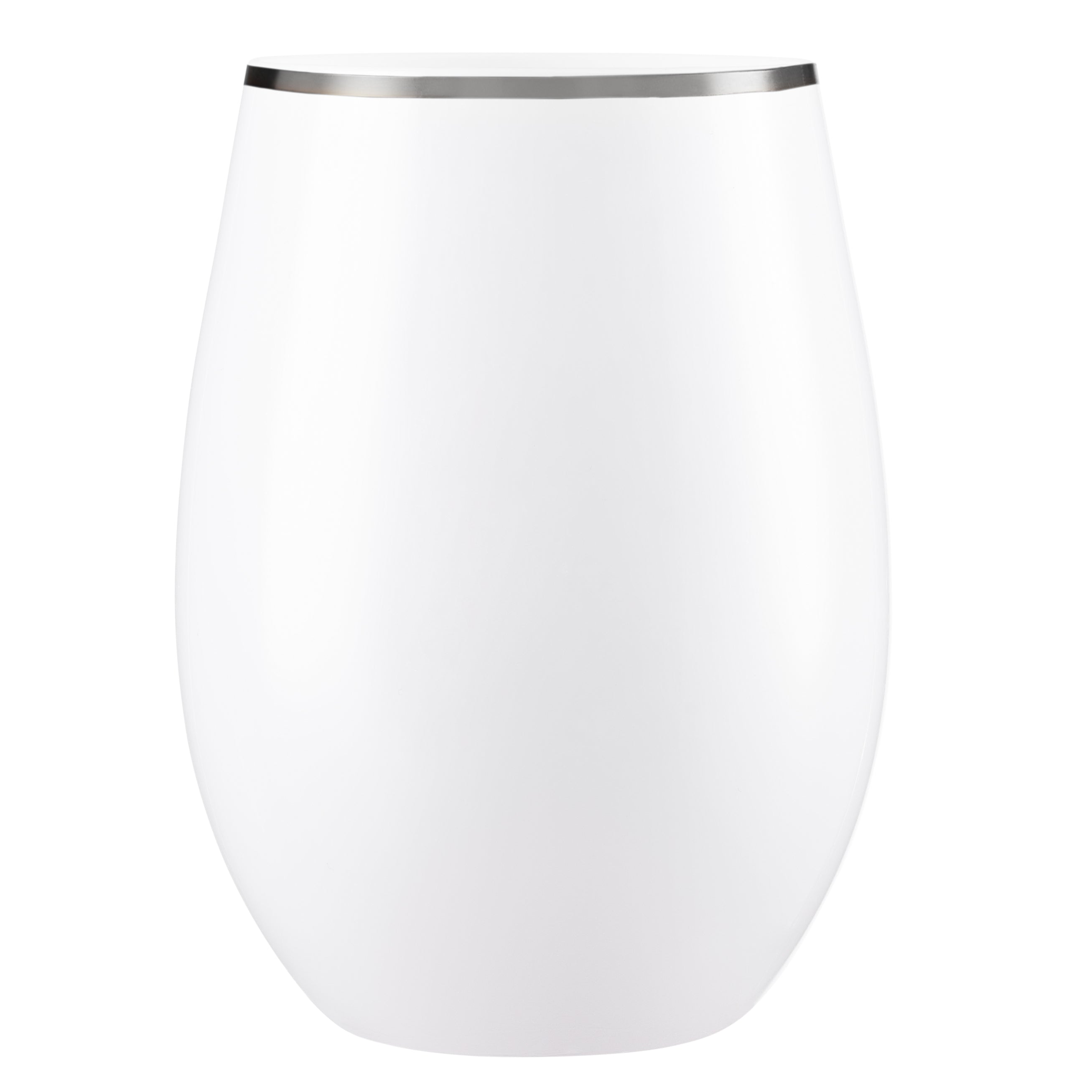 16 oz. White Stemless Wine Glasses with Silver Rim - Set of 6 | Shatterproof & Dishwasher Safe | Perfect for Parties, Weddings, and Outdoor Events