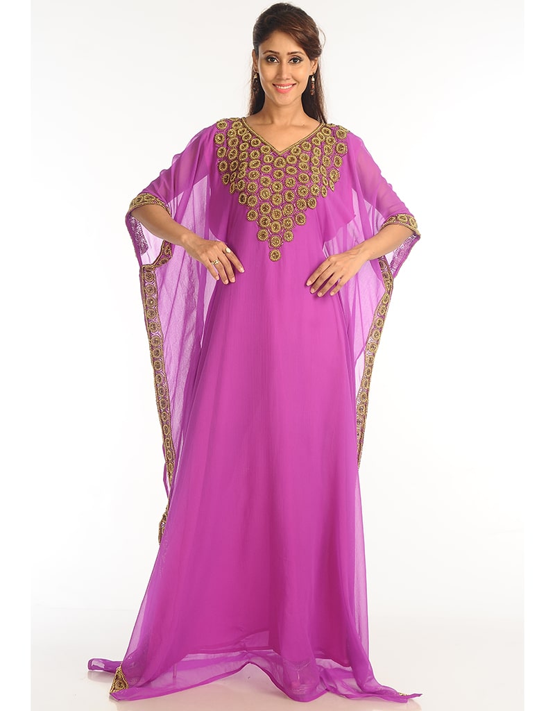 Exquisite Arabic Purple Georgette Farasha with Handcrafted Zari Embroidery - Perfect for Weddings, Parties & Special Occasions