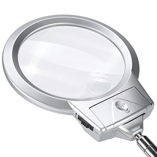 LED Magnifying Lamp with Clamp - 2 Bright LED Lights for Reading, Stamps, Maps & Newspapers - Perfect for Crafts, Hobbies, and Detailed Work