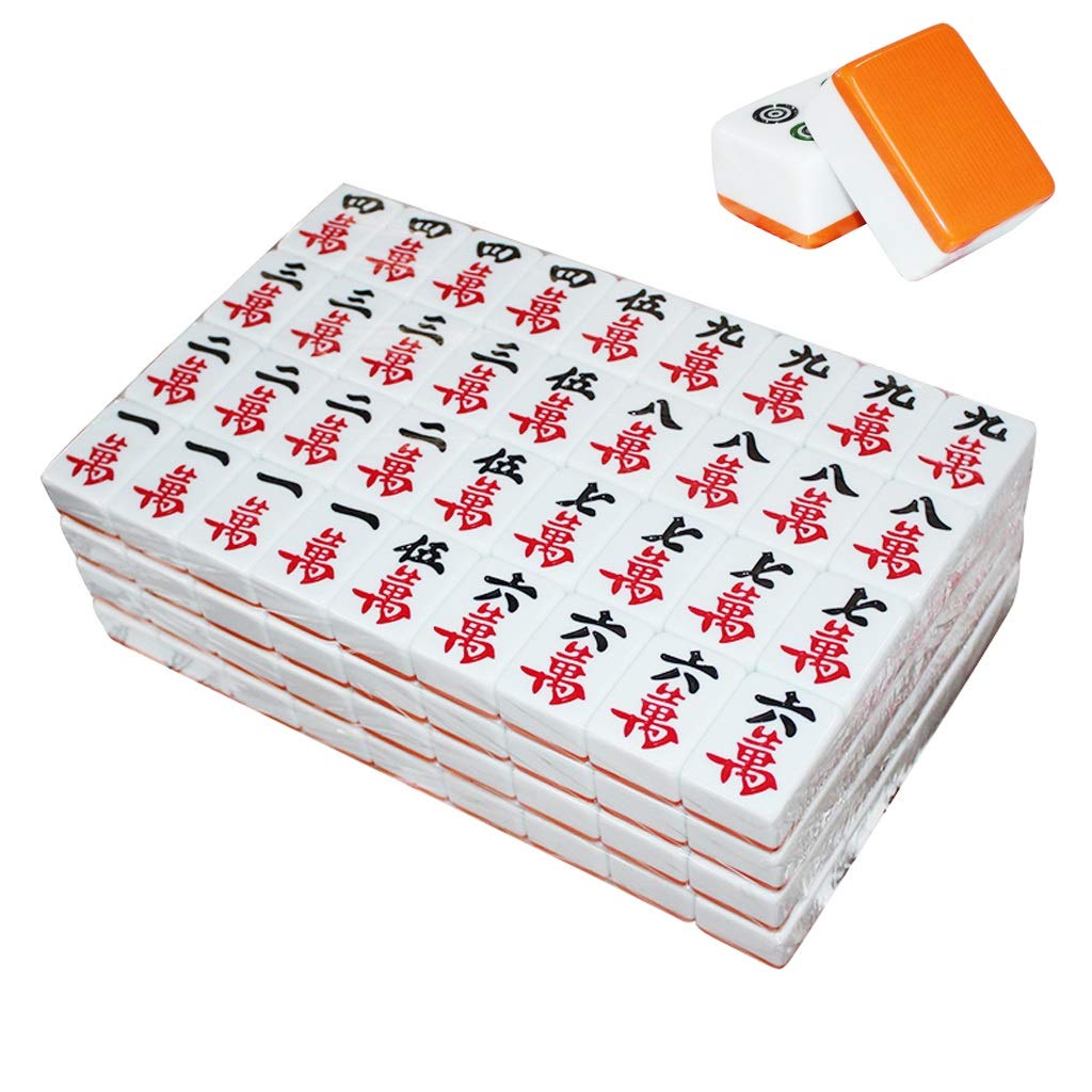 Premium Orange Mahjong Set - 144 Large 42mm Tiles with Stylish Cloth Bags for Family Game Nights, Chinese New Year Celebrations & Dinner Party Entertainment