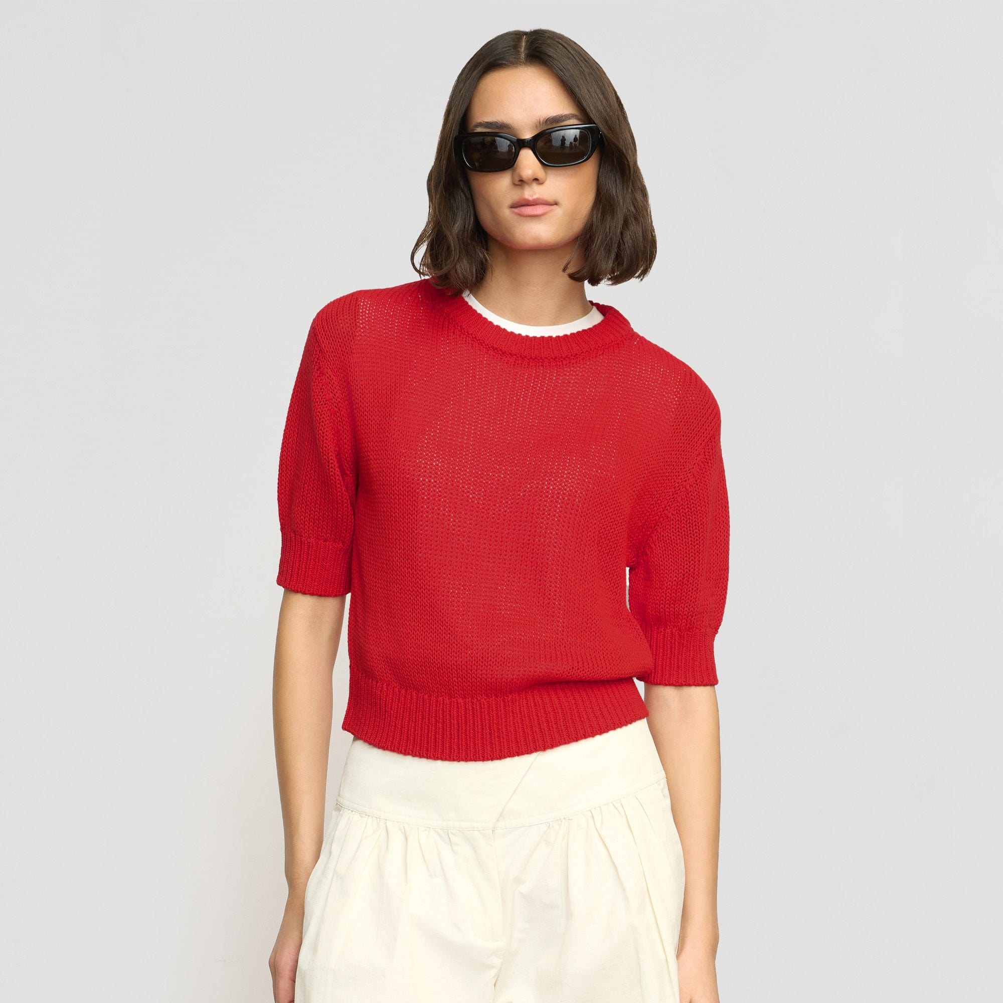 Heidi Women's Short Sleeve Knit Pullover Top - Casual Comfortable Crewneck Sweater for Spring & Summer Outfits