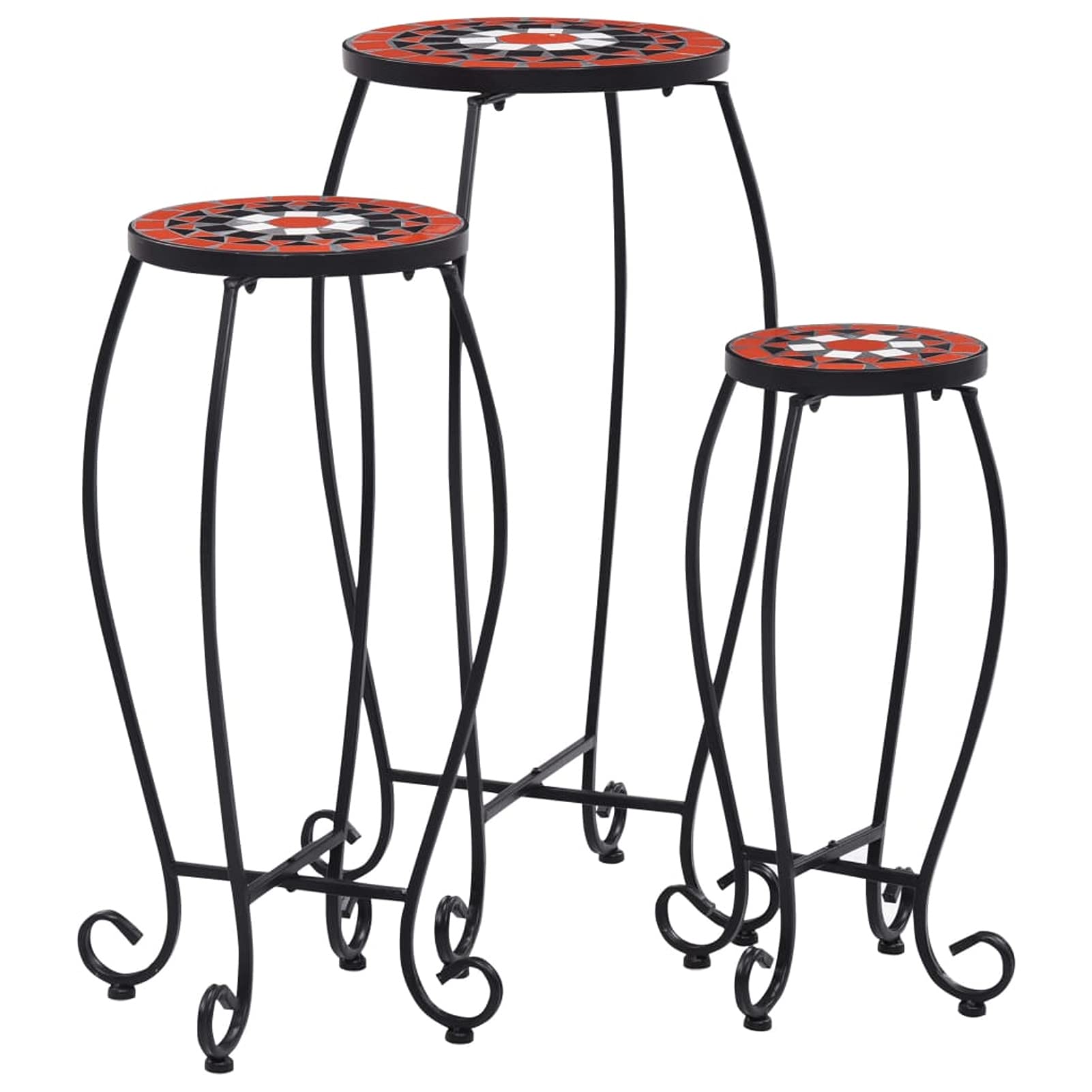 Tidyard 3-Piece Ceramic Top Iron Frame Garden Side Tables Set - Patio Coffee Table & Plant Stand in Terracotta for Backyard, Terrace, Balcony - Perfect for Outdoor Entertaining & Relaxation