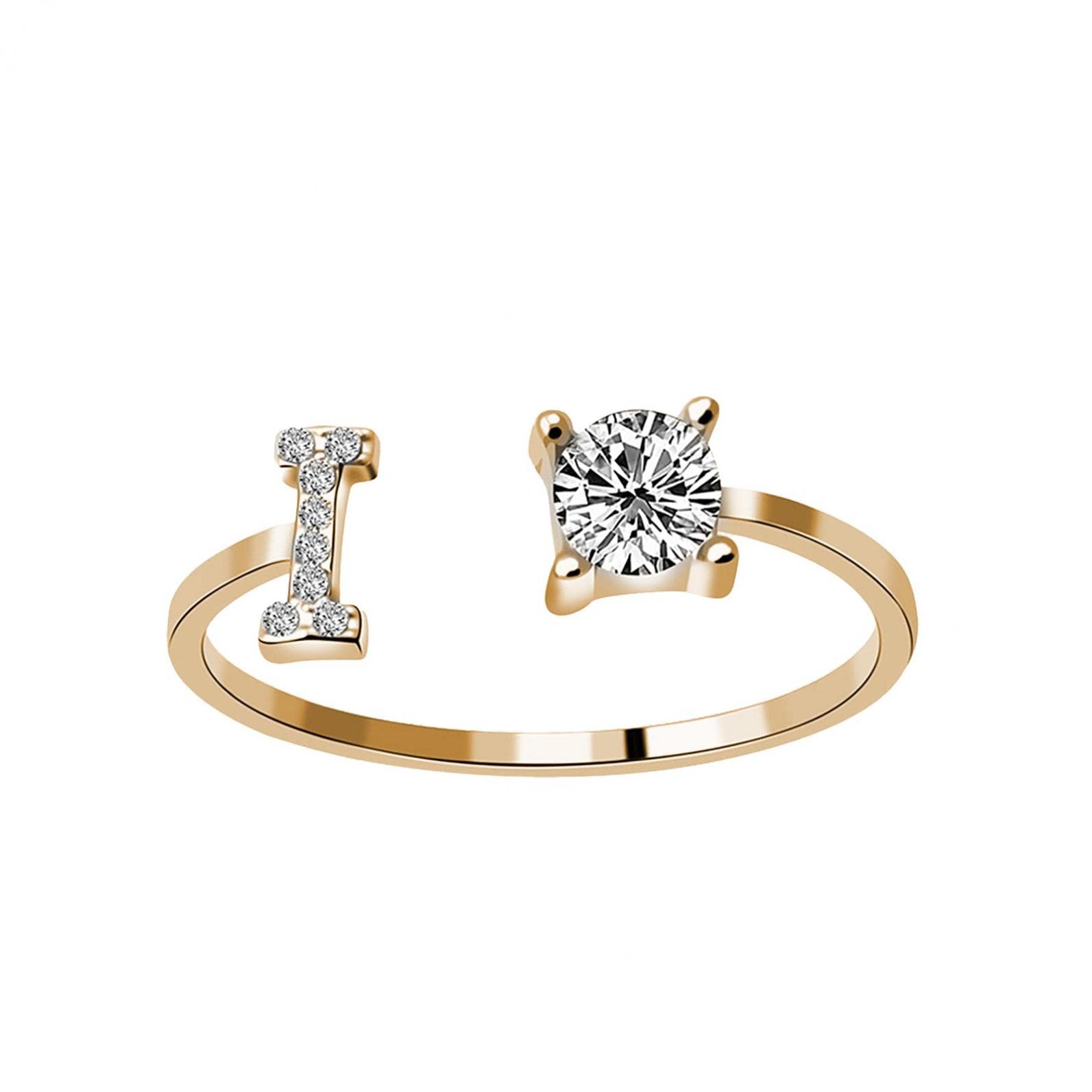 Elegant Diamond Initial Rings for Women - Personalized 26 Letter Alphabet Rings - Trendy Ladies Jewelry Birthday Gift for Her - Perfect for Everyday Wear, Date Nights & Special Occasions