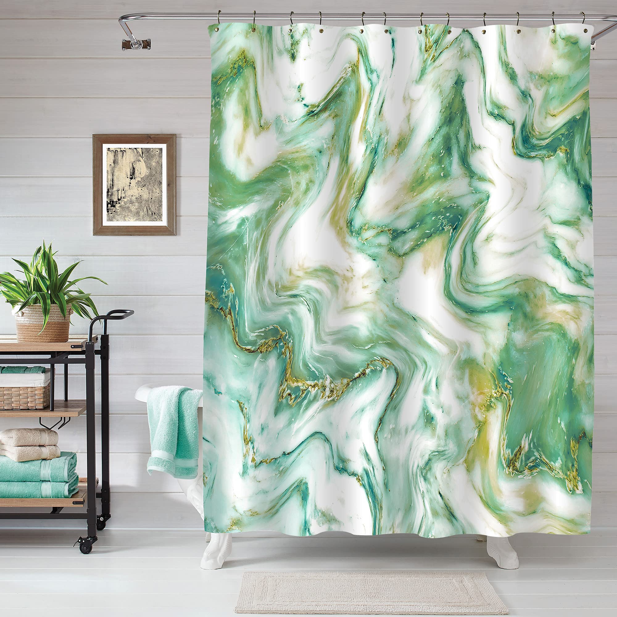 Premium Green Marble Shower Curtain Set - Modern Turquoise Waterproof Fabric Bathroom Decor with Abstract Teal Design, 72x72 Inches - Perfect for Spa-Like Bathroom Upgrades & Guest Bathroom Styling
