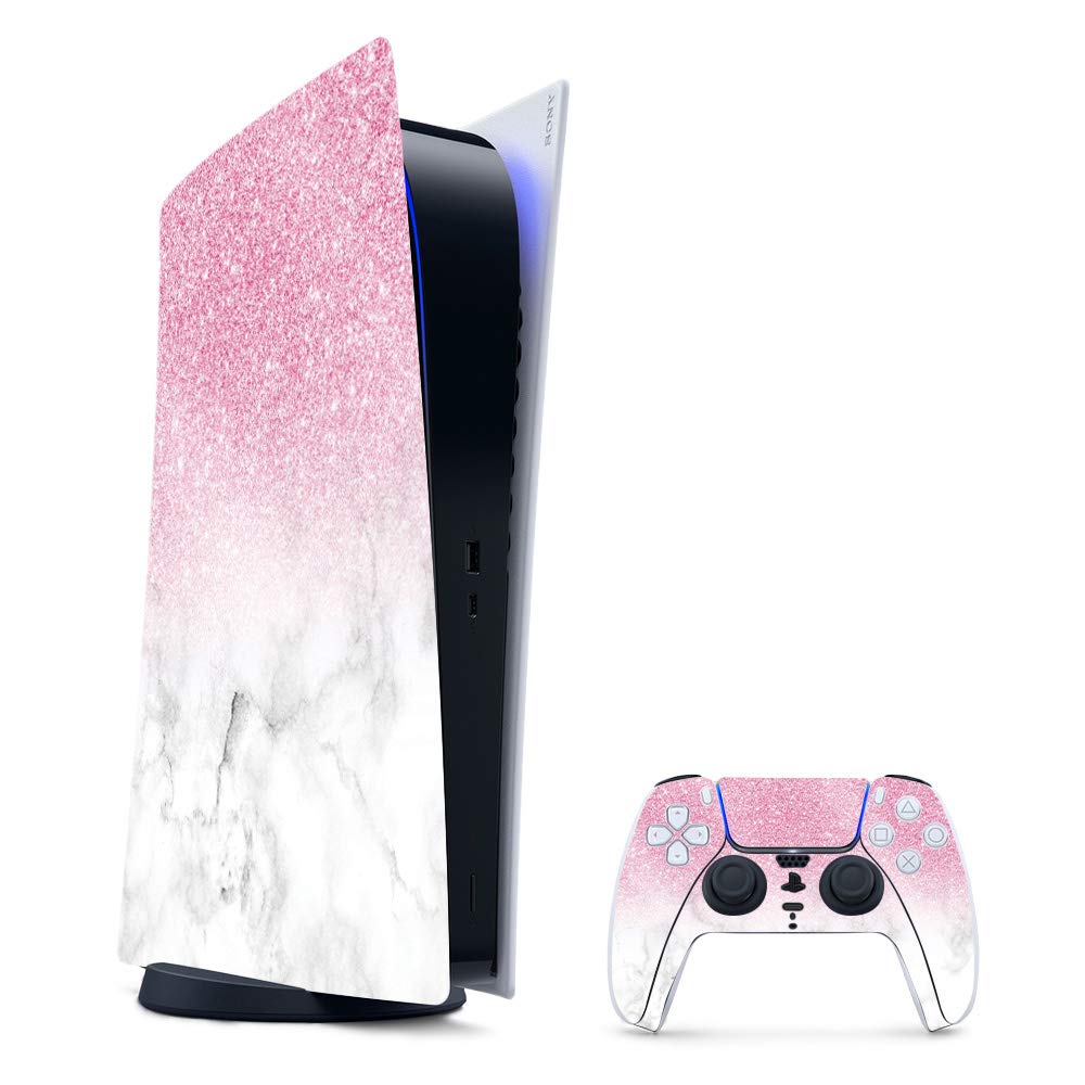 MightySkins Glossy Glitter Gaming Skin for PS5 & PlayStation 5 Digital Edition - Marble Glitz | Durable High-Gloss Finish | Easy to Apply & Remove | Made in USA | Perfect for Gaming Setups & Console Protection