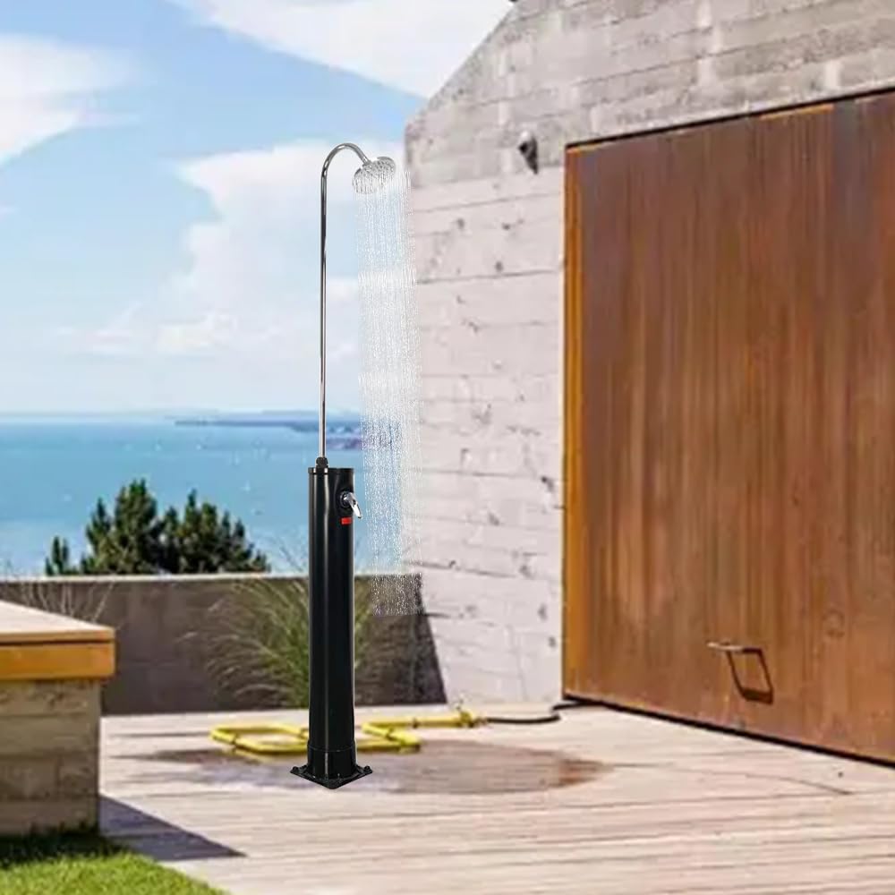 5.3 Gallon Solar Outdoor Shower - 2 Section Portable Camping Shower with Adjustable Shower Head & Foot Tap | Perfect for Beach, Pool, Garden, Backyard, RV & Off-Grid Living | Black