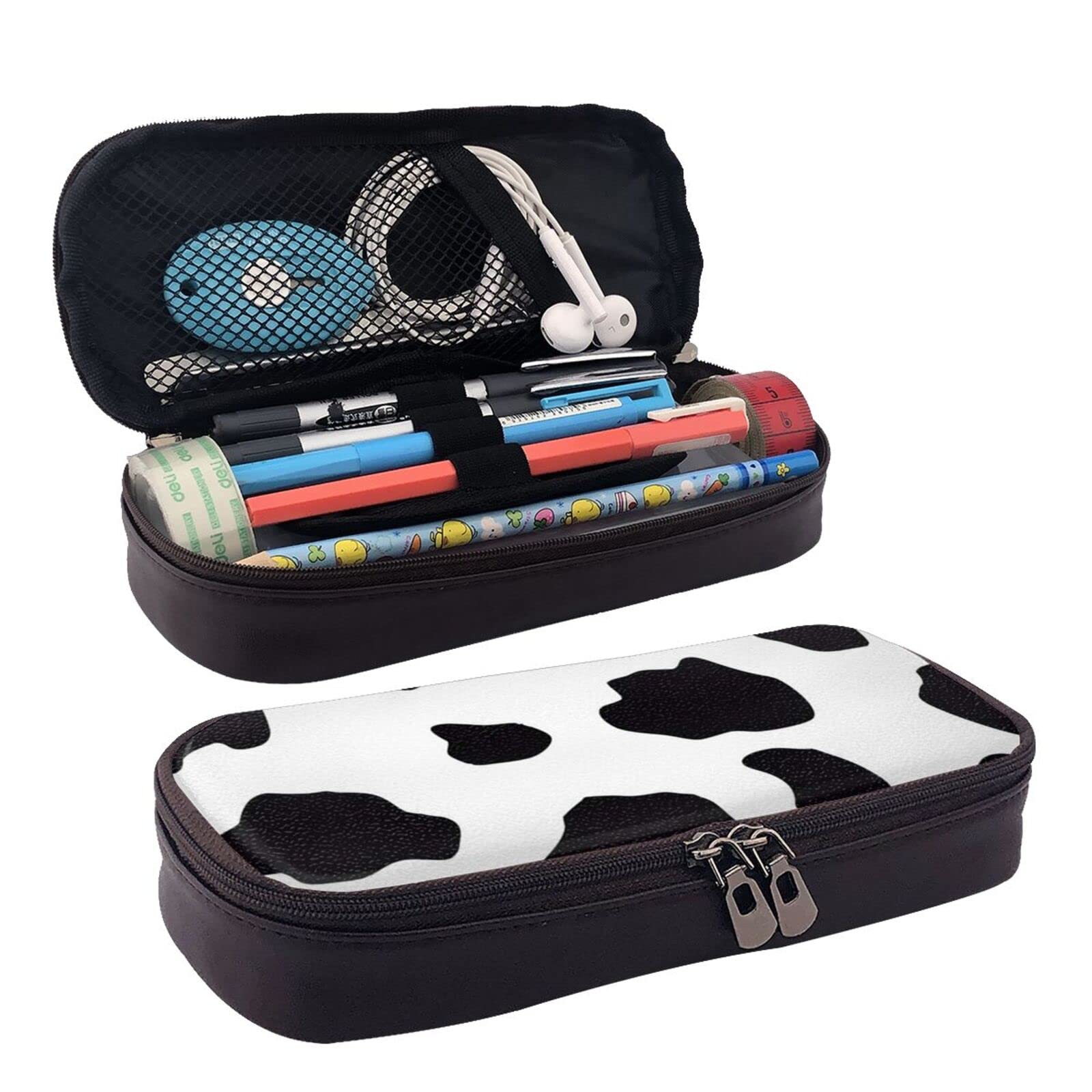 Cow Print Zipper Pencil Case for School & Travel - Boys Girls Stationery Organizer