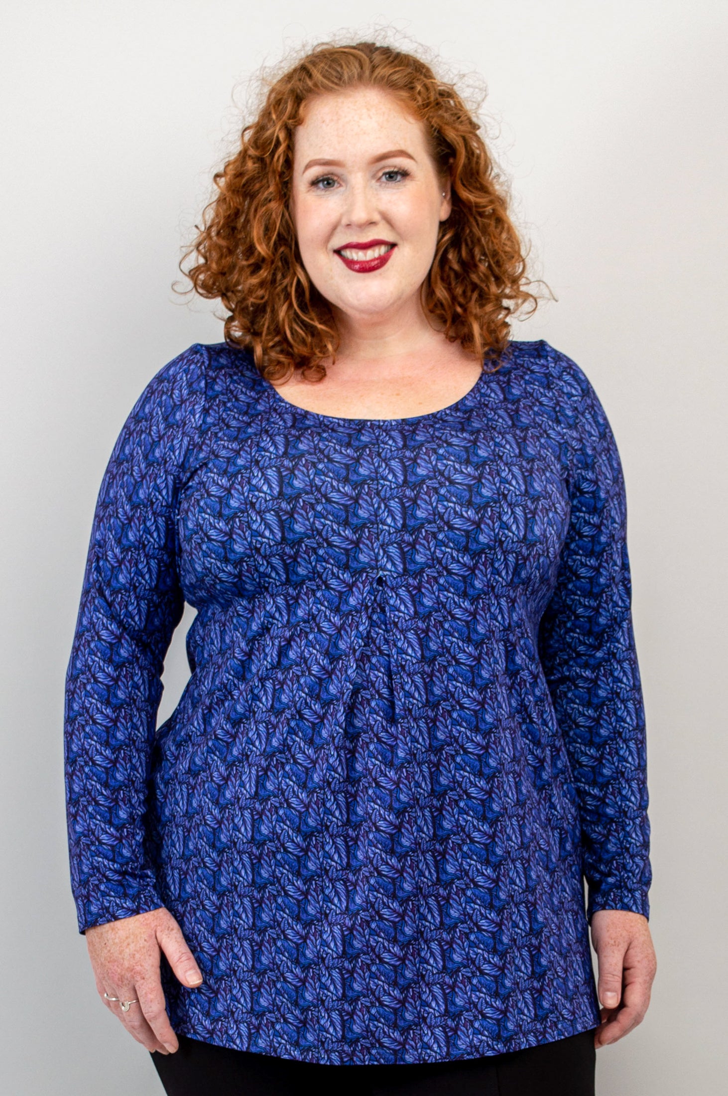 Franca Long Sleeve Top in Midnight Leaves Print - Soft Bamboo Fabric for Women | Perfect for Casual Wear, Office Outfits & Layering