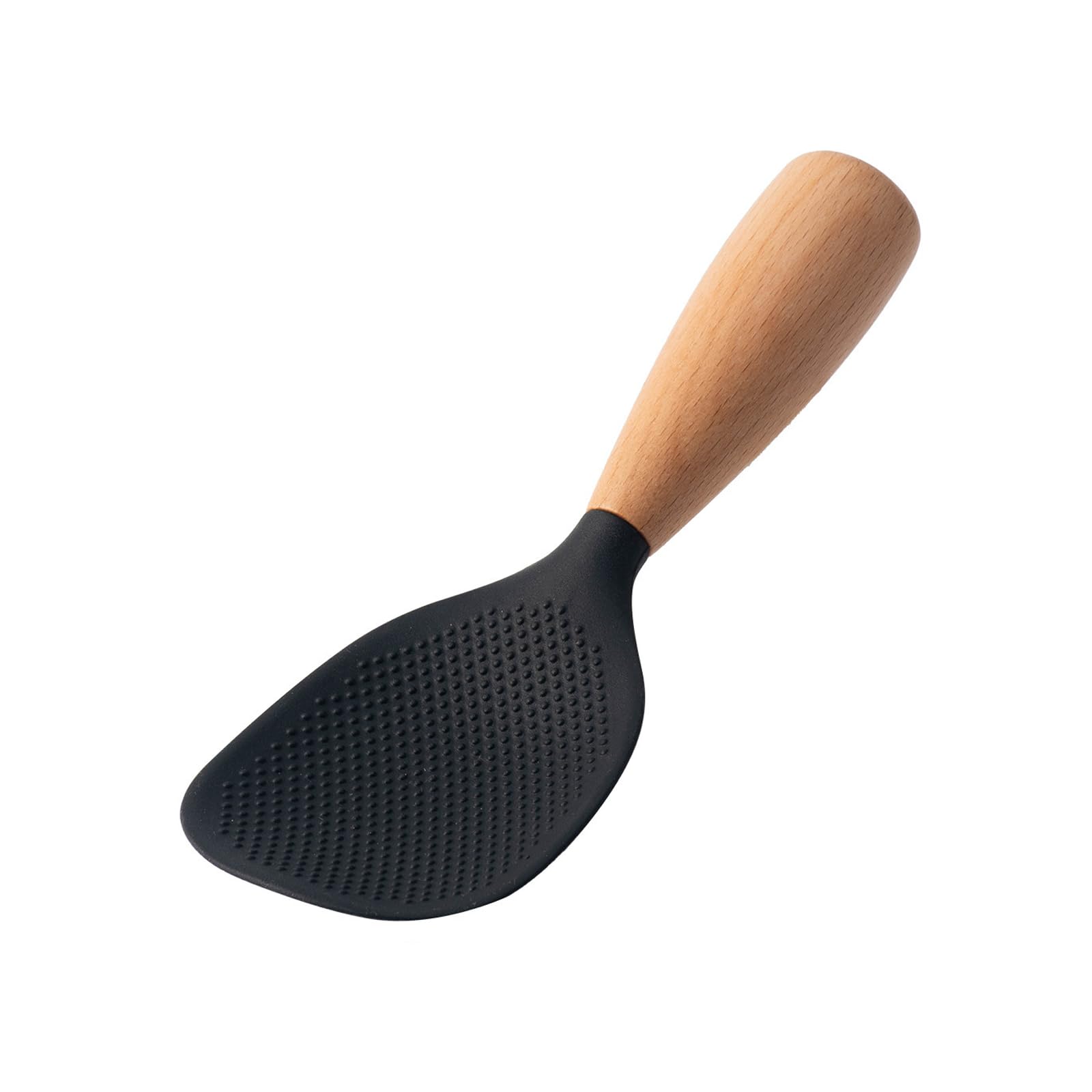 COAYHEL 2-Pack Wooden Handle Silicone Rice Paddle - Non-Stick Rice Spoon & Scooper Spatula - Heat Resistant for Rice Cooker (Black) - Perfect for Cooking, Serving & Meal Prep