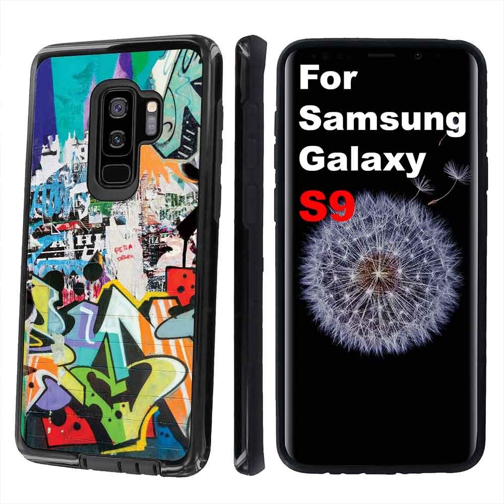 Black Defender Phone Case for Samsung Galaxy S9 - Street Graffiti Print, Dual-Layer Edge Protection, Shockproof TPU Rubber with PC Shell | Designed in USA | Perfect for Outdoor Activities, Travel & Daily Protection