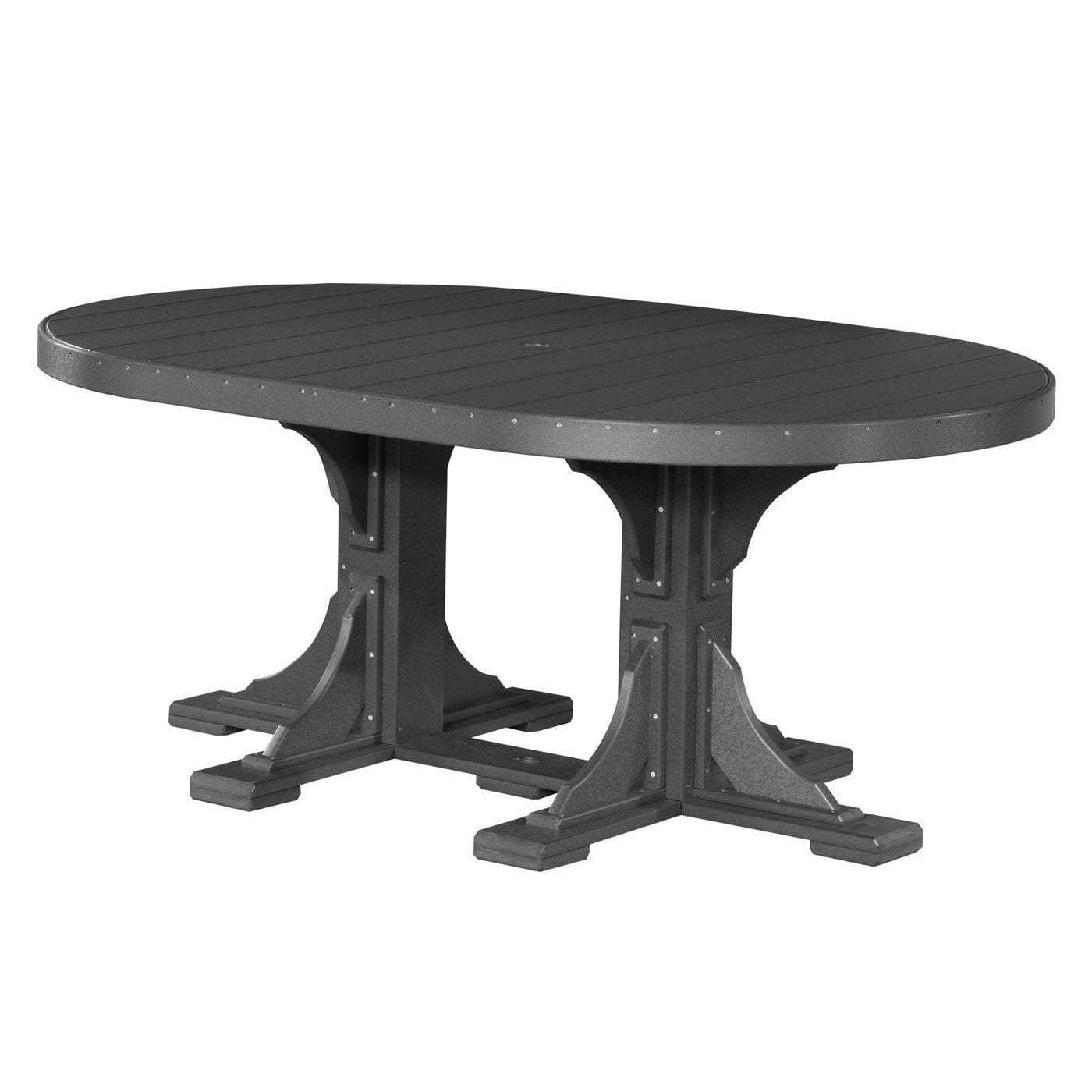 LuxCraft 5-Piece Black Outdoor Dining Set - Recycled Plastic Oval Table with 4 Adirondack Chairs for Patio, Garden, Backyard & Poolside Relaxation