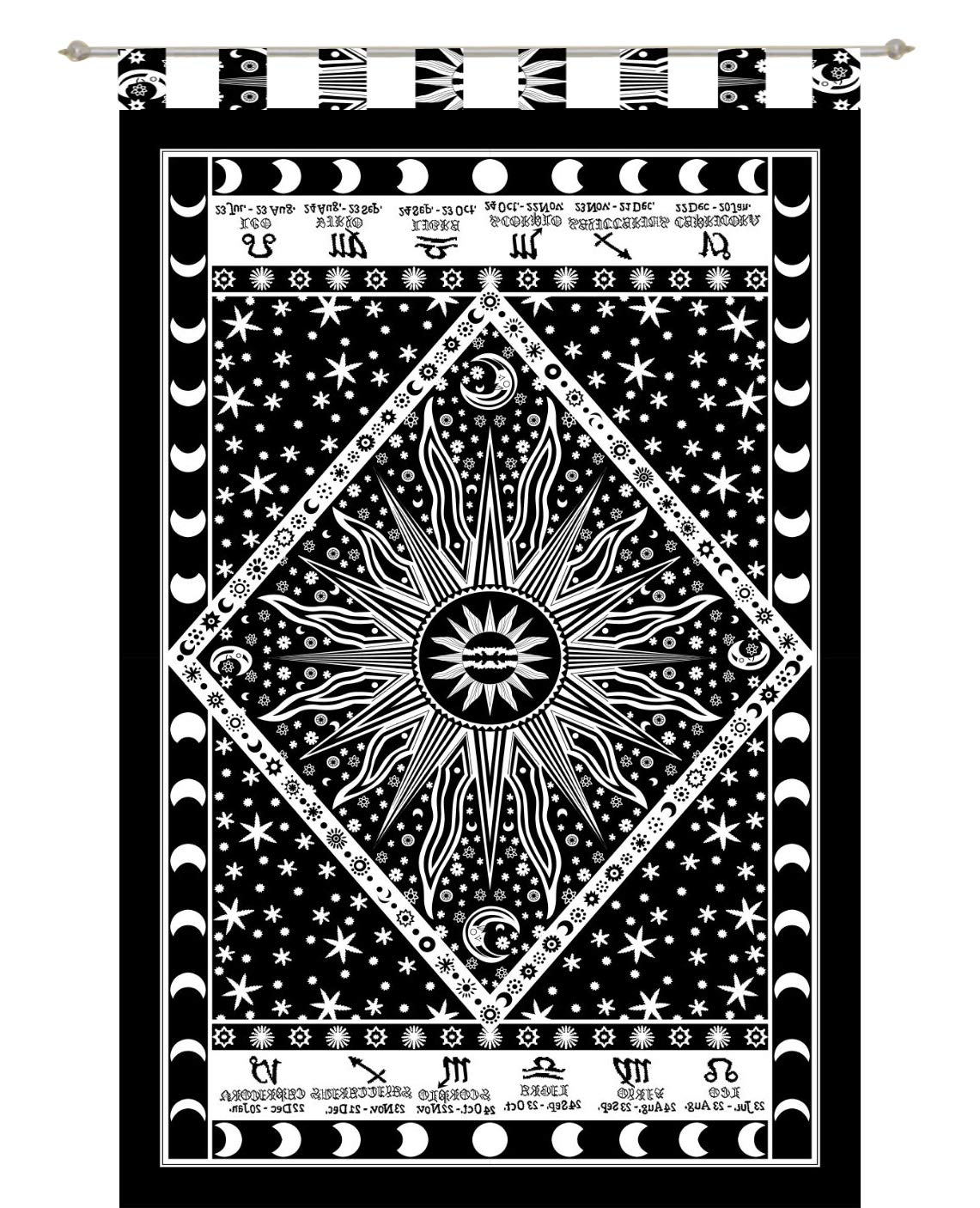 Indian Mandala Curtains Set - Boho Chic Tab Top Tapestry Window Drapes for Bedroom & Living Room - Handmade Decorative Cotton Curtains with Ethnic Patterns - Perfect for Meditation Spaces, Yoga Rooms & Bohemian Home Decor