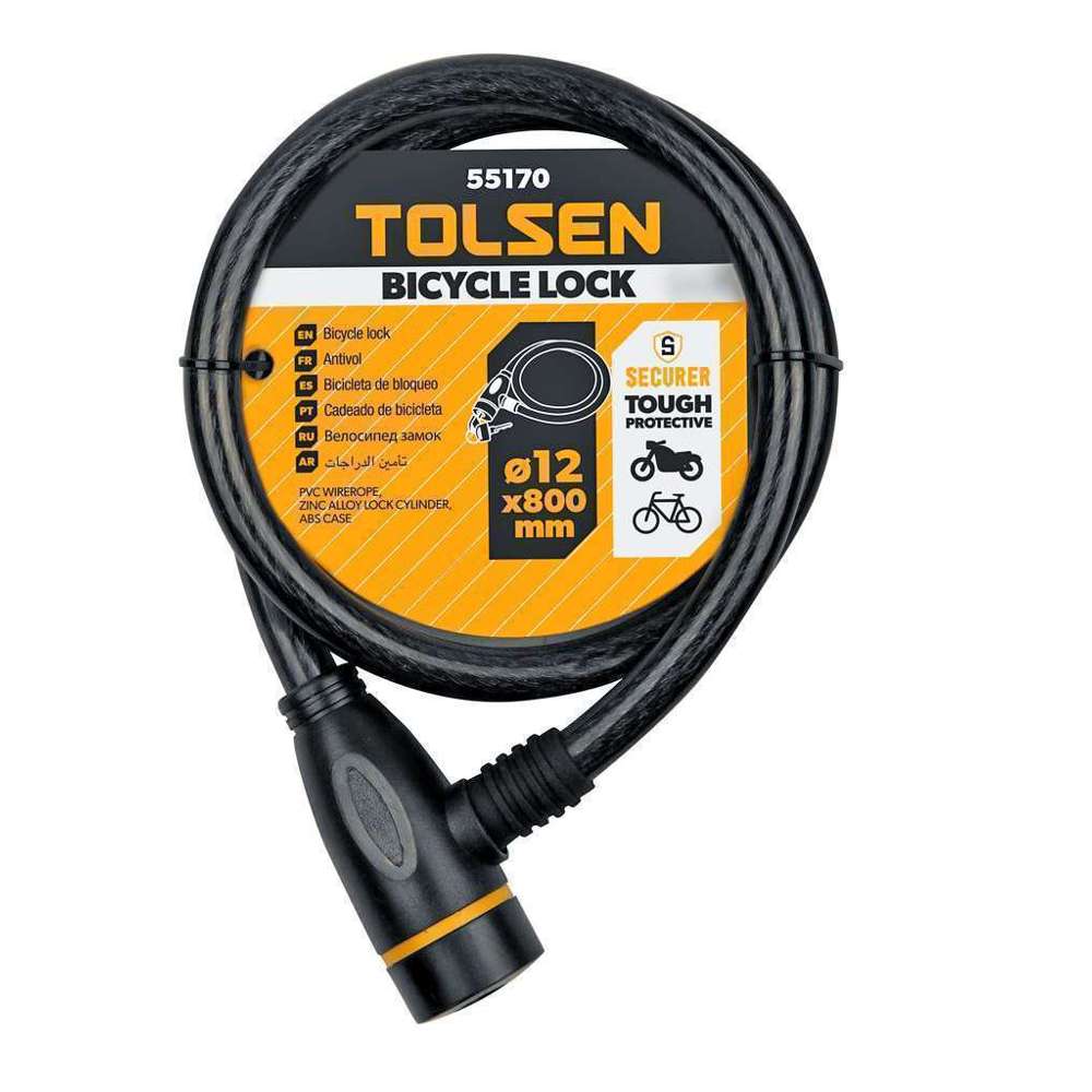 12 x 800mm Heavy Duty Bicycle Lock - PVC Coated Steel Wire Rope with Zinc Alloy Cylinder - Secure Your Bike, Scooter, or Motorcycle for Outdoor & Urban Commuting