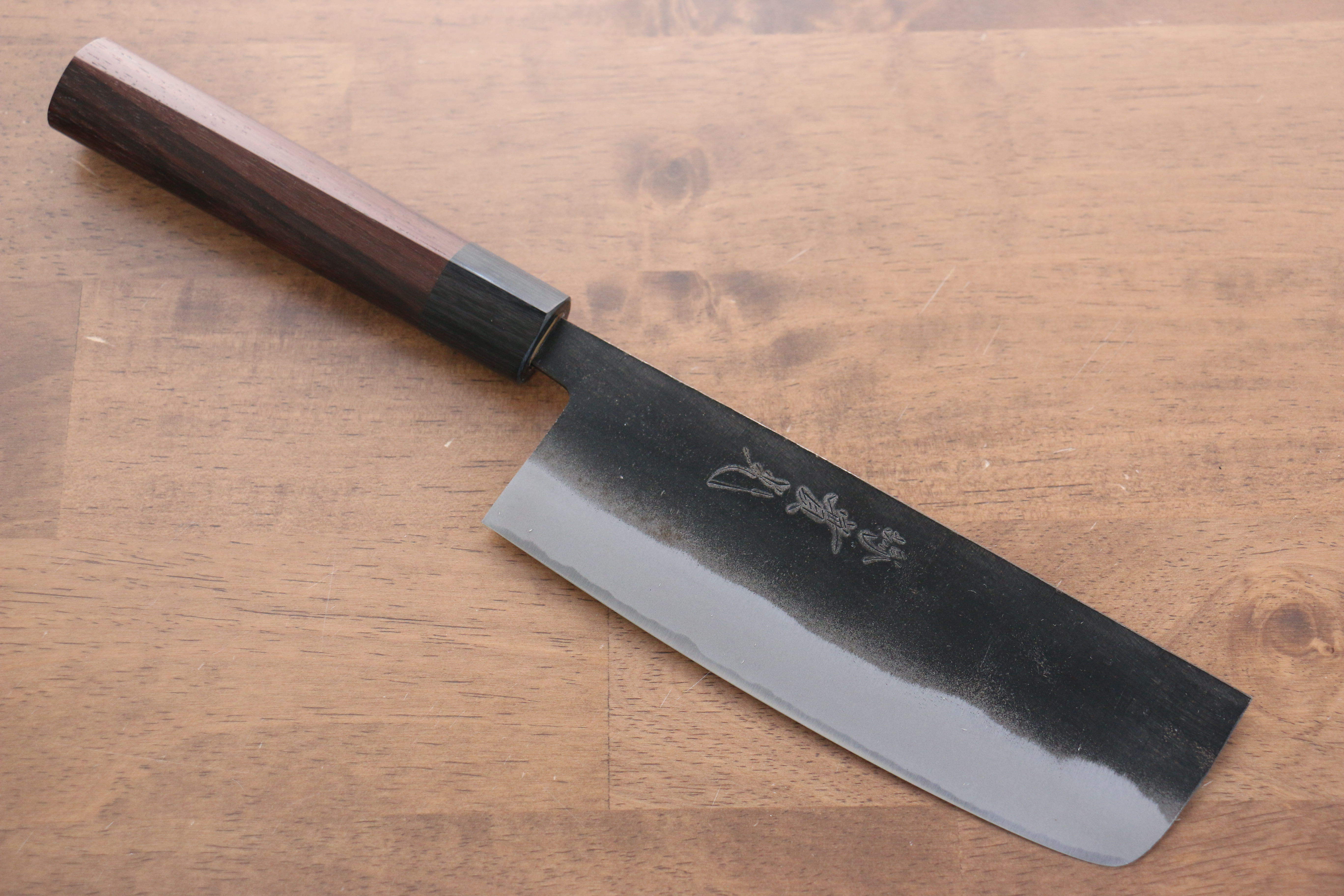 Premium Jikko White Steel No.2 Black Finished Nakiri Knife 165mm - Japanese Shitan Handle - Professional Vegetable & Herb Chopping Knife for Home Chefs & Culinary Enthusiasts