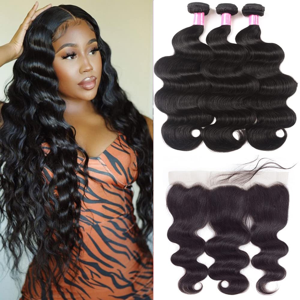 Brazilian Body Wave Bundles with 13x4 Lace Frontal - 100% Unprocessed Virgin Human Hair (20 22 24+18 Inches) - Perfect for Protective Styles, Weaves & Natural Hair Extensions