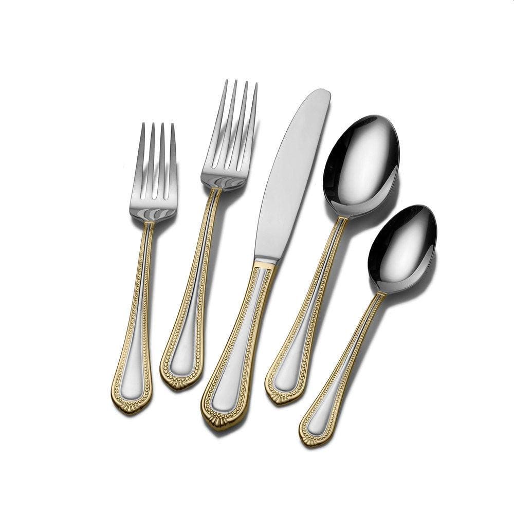 Regent Bead Gold 65-Piece Flatware Set - Service for 12 - Premium Stainless Steel Silverware for Fine Dining, Weddings & Formal Occasions
