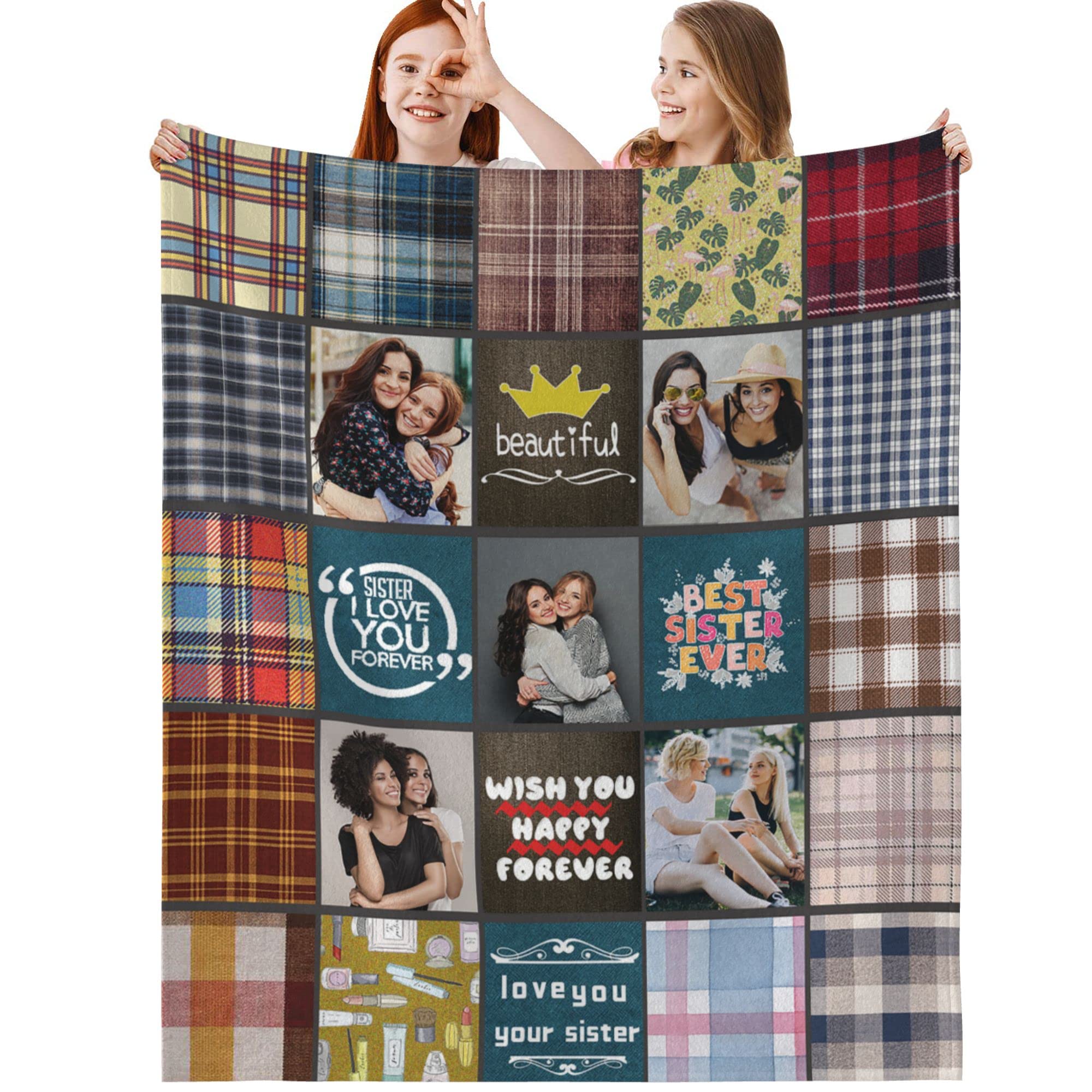 Personalized Photo Collage Blanket for Sisters - Custom Flannel Throw Blanket 50