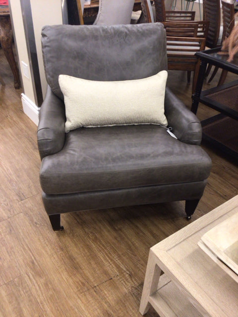 Lagoon Smoke Genuine Leather Arm Chair - Modern Living Room Accent Chair for Home Office & Lounge Relaxation