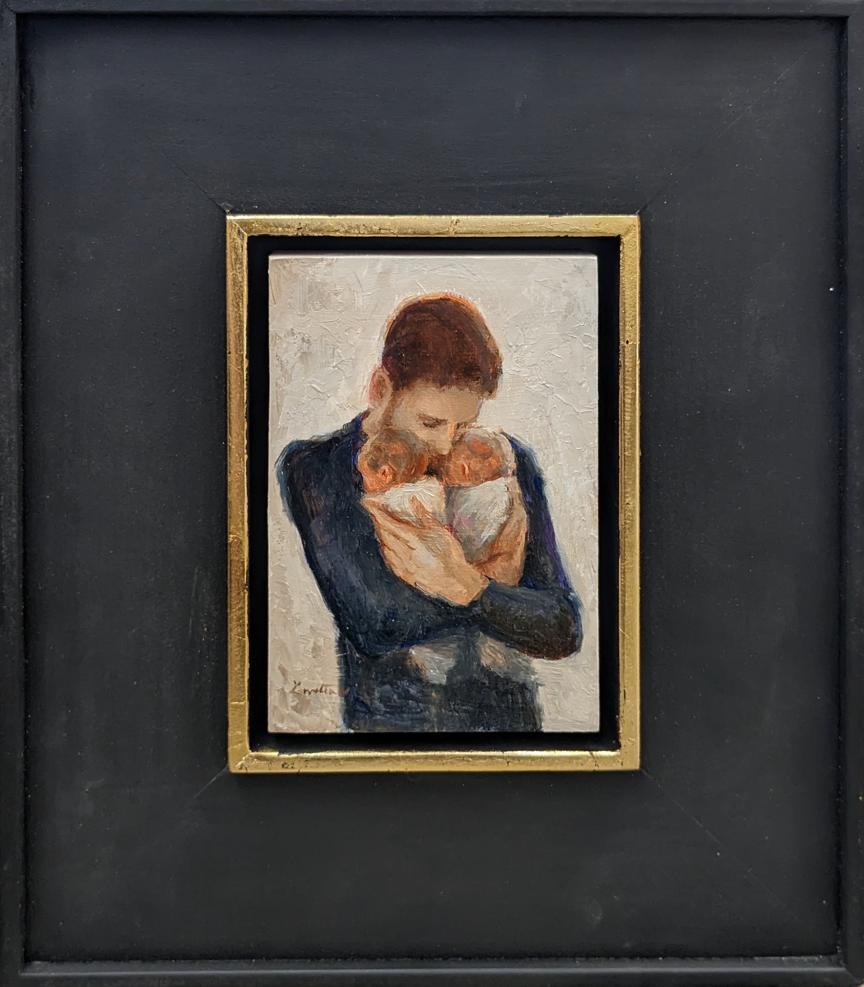 Father with Twins Original Artwork - Heartwarming Family Portrait Painting - Perfect for Nursery, Living Room & Gift Giving