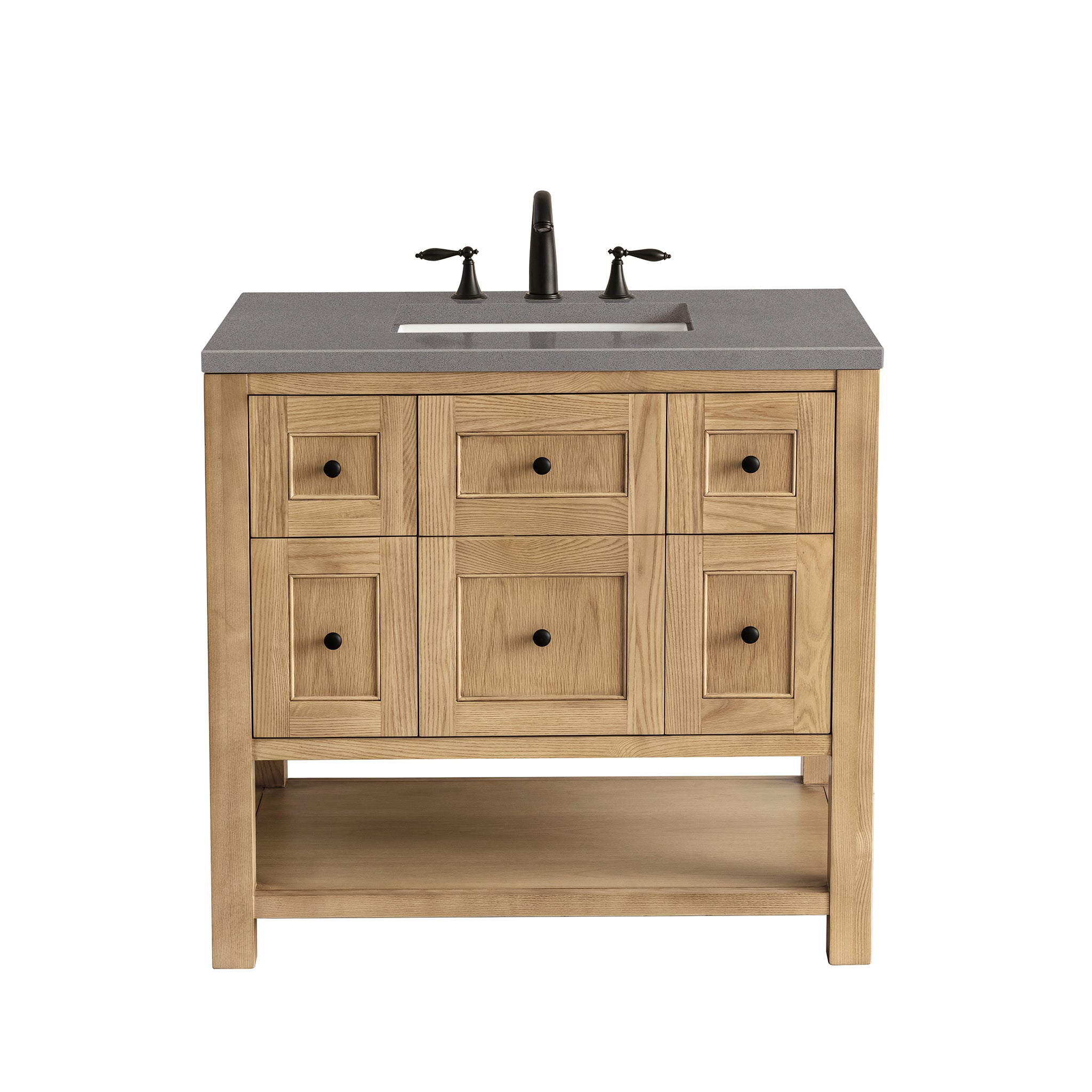 Breckenridge 36 Inch Single Bathroom Vanity in Light Natural Oak with 3CM Grey Expo Top - Perfect for Modern Home Bathroom Renovation and Space-Saving Design